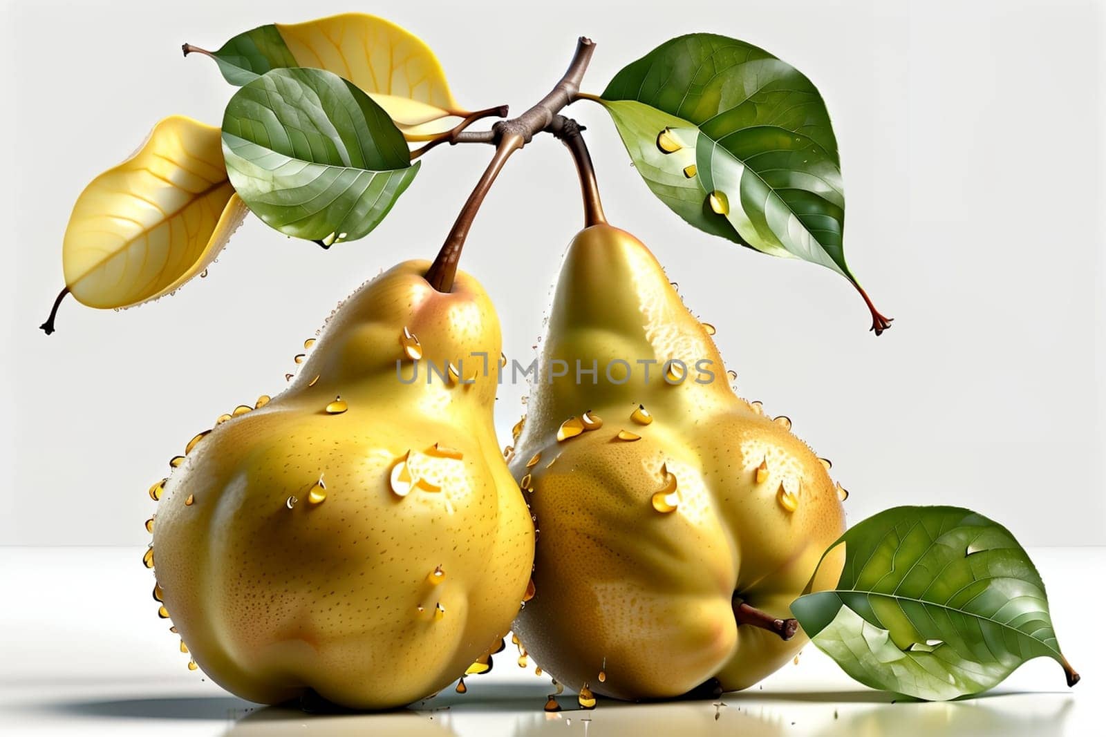 fresh ripe yellow pear, isolated on white background .