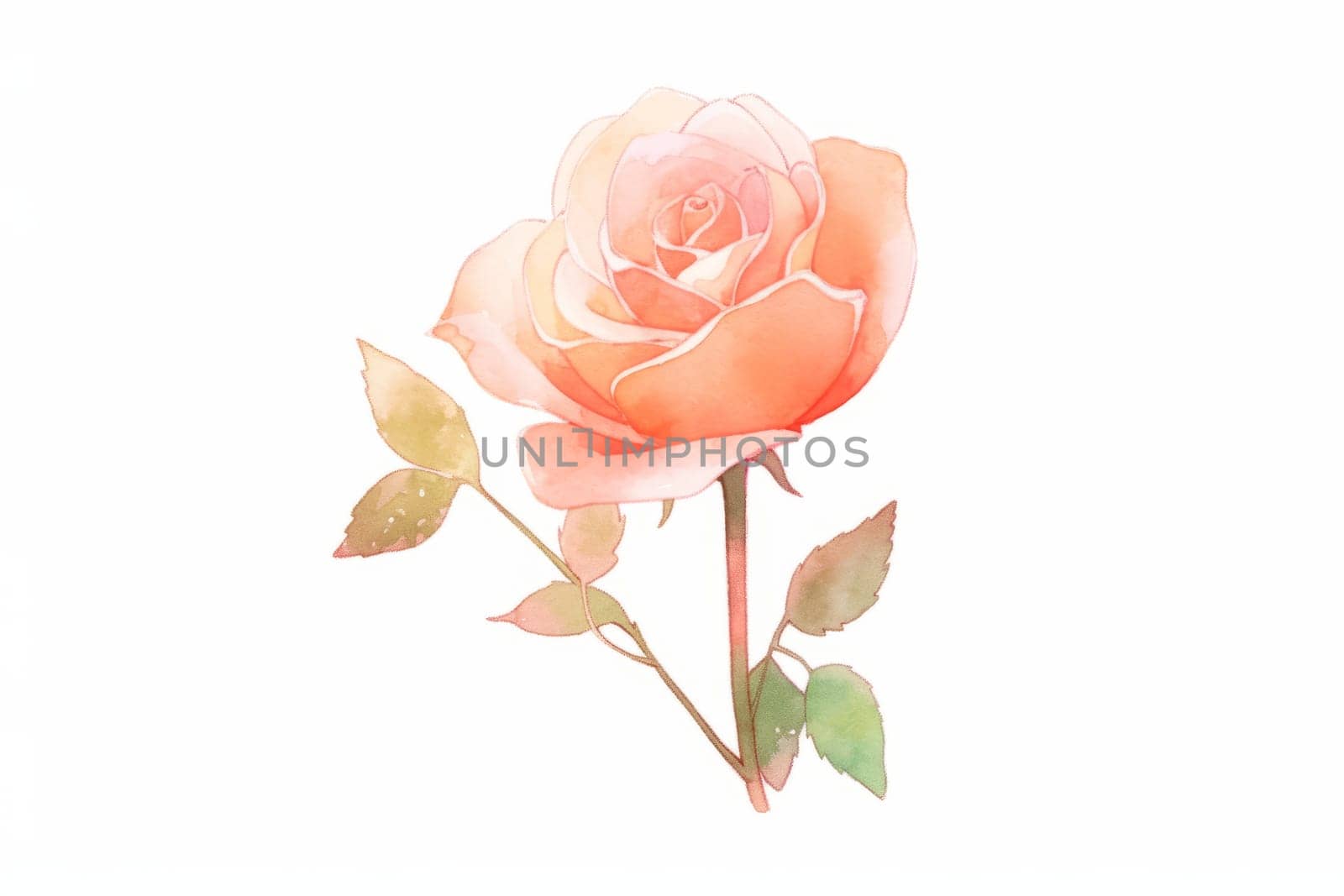 Simple pink rose hand drawn watercolor illustration. by Artsiom