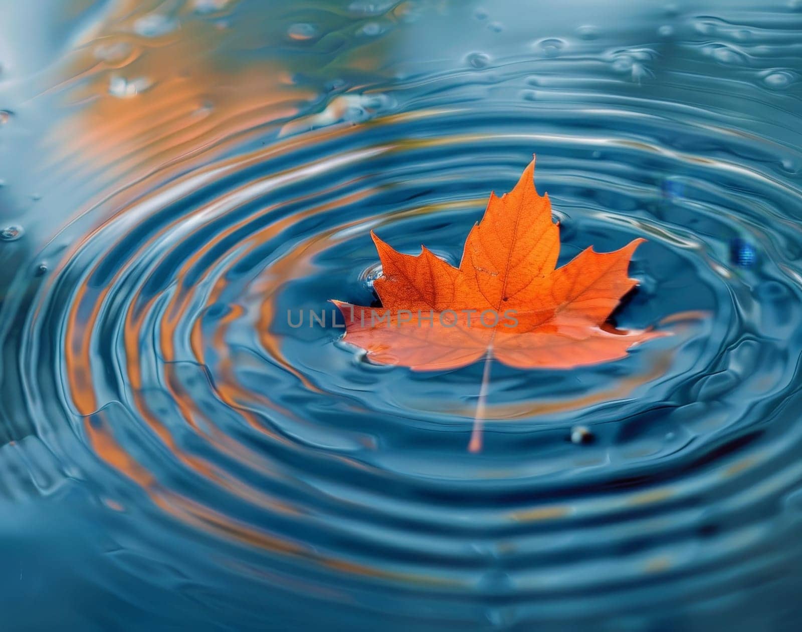 A maple leaf falling into an empty pond. AI generative.