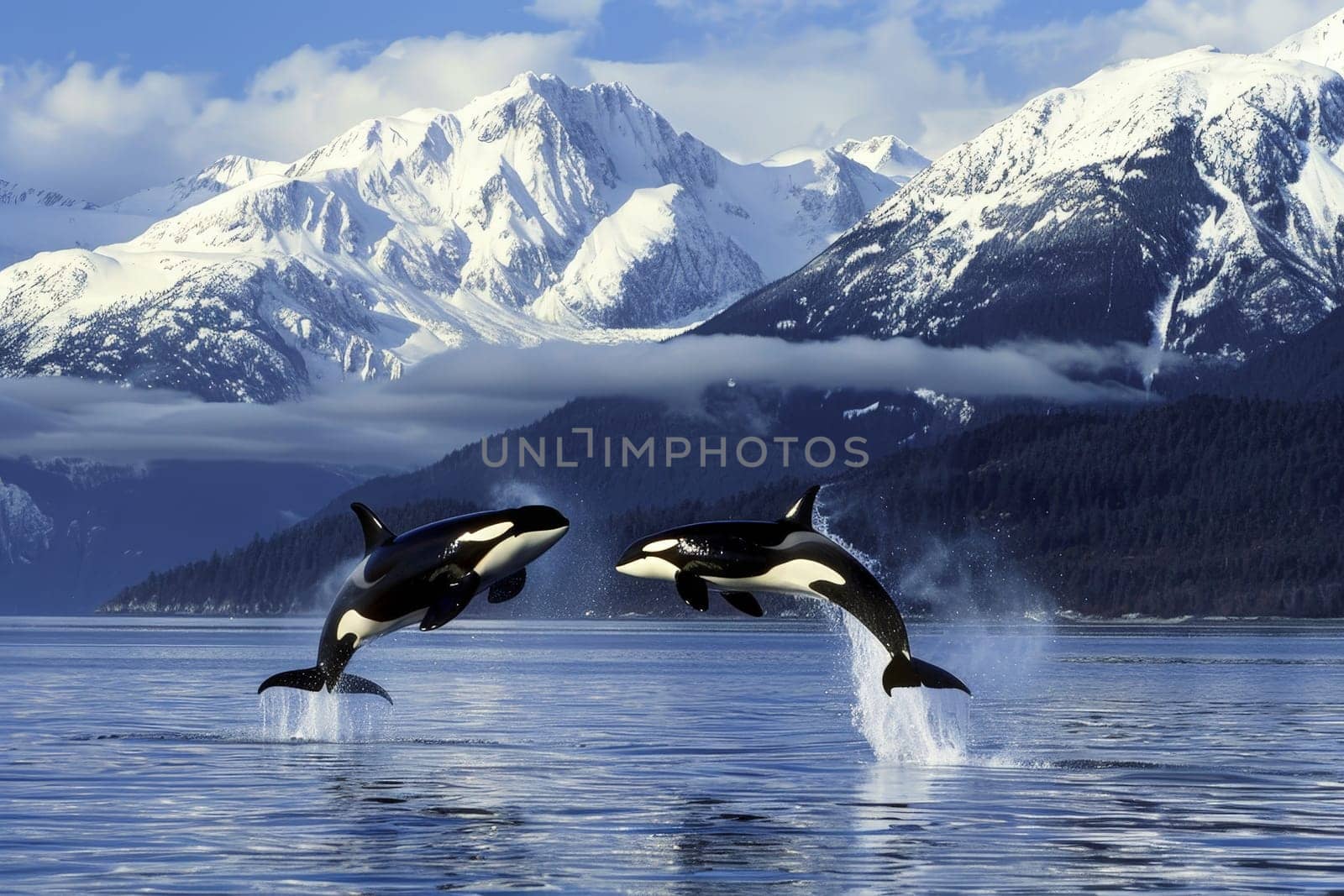 a Killer whale breaching out of water. ai generative.