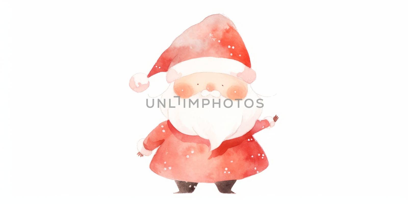 Kawaii little Santa Claus hand drawn watercolor illustration