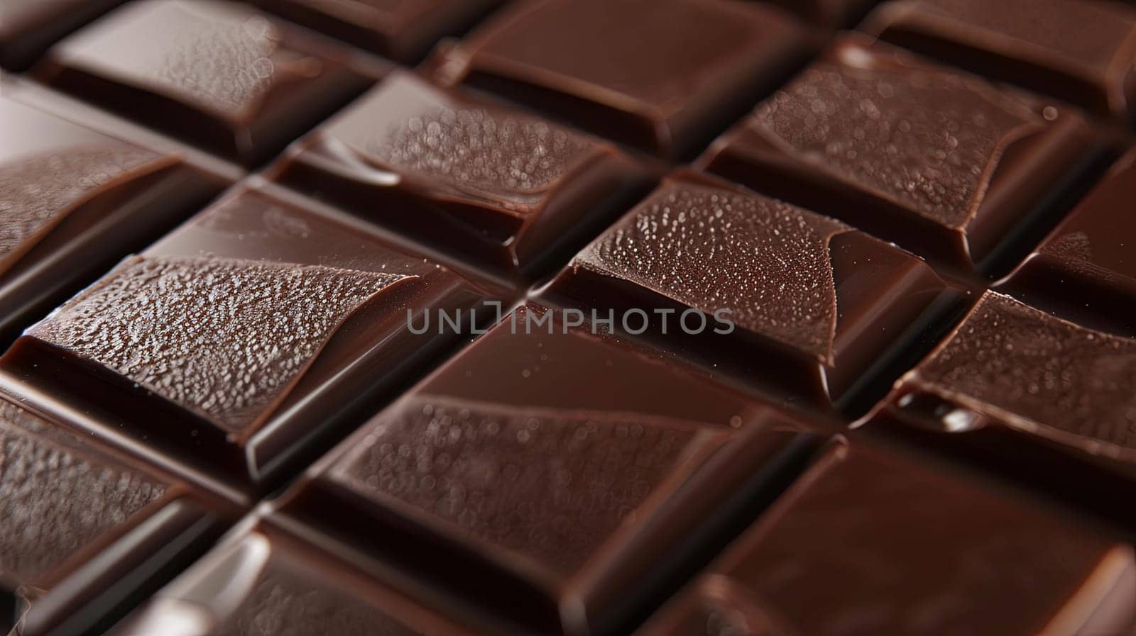 Detailed close-up of a dark chocolate bar with visible break lines and an even surface.