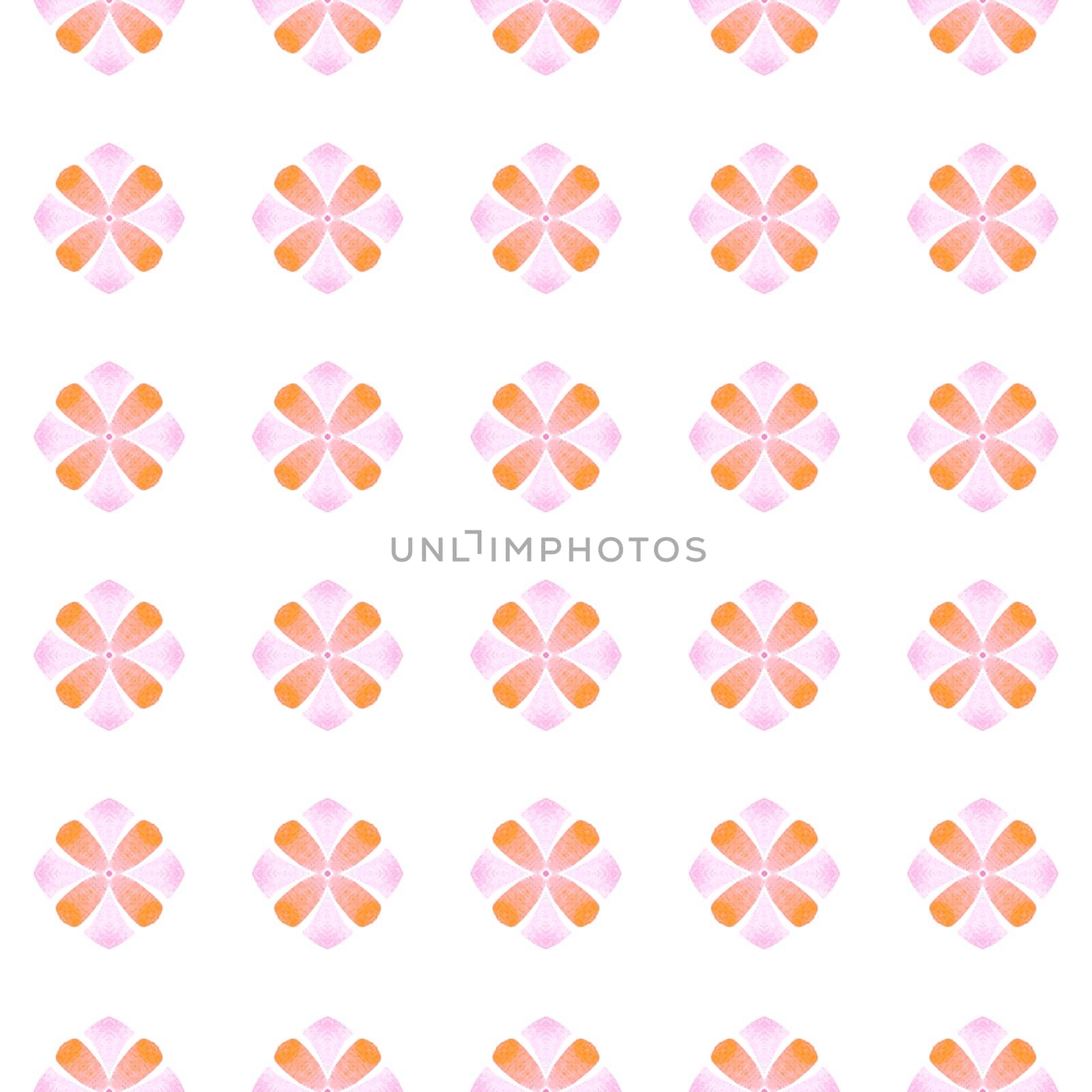 Ikat repeating swimwear design. Orange bizarre boho chic summer design. Textile ready unequaled print, swimwear fabric, wallpaper, wrapping. Watercolor ikat repeating tile border.