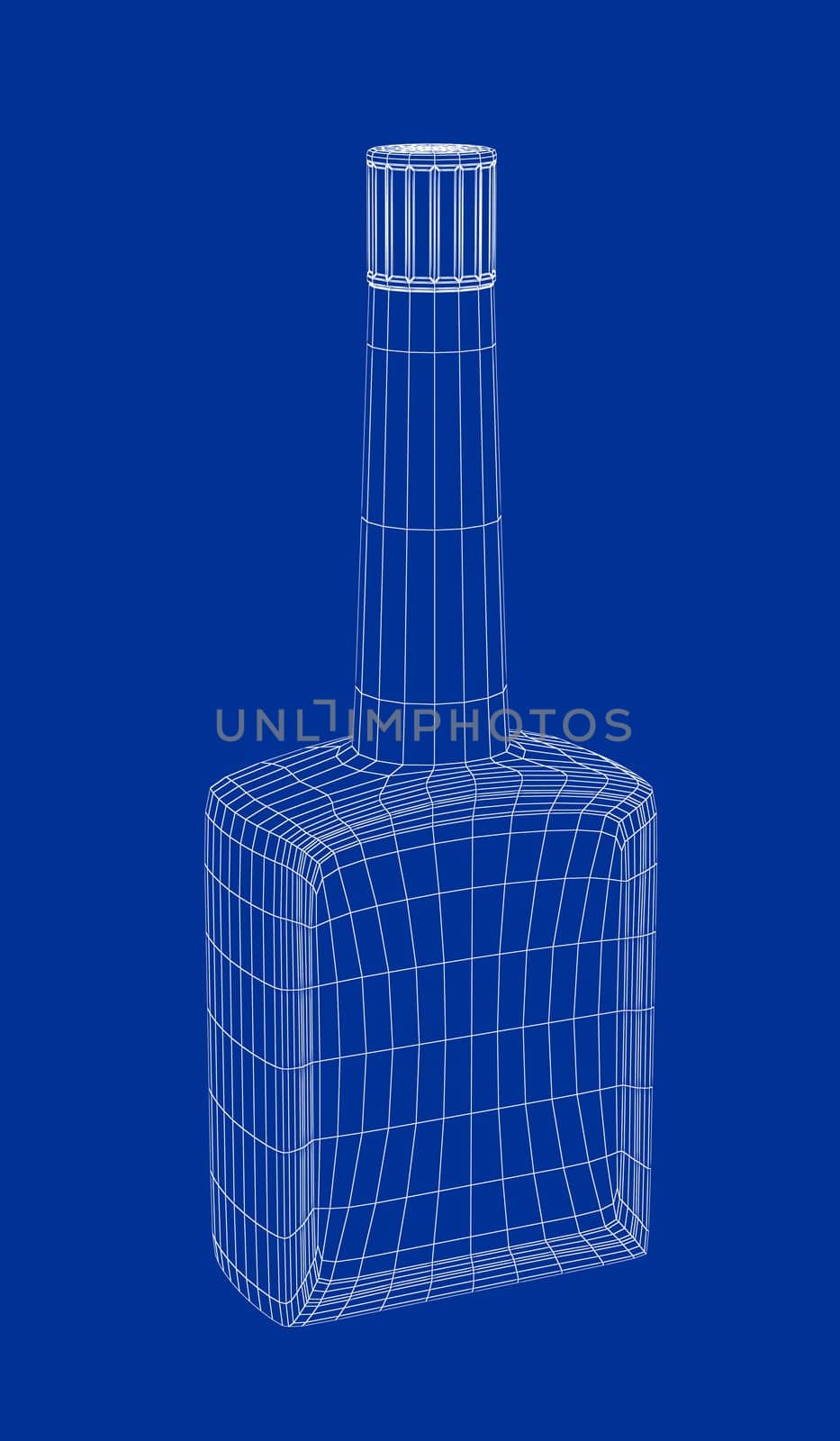 3d wire-frame model of tall bottle for motor oil, automotive fuel additive or other purposes