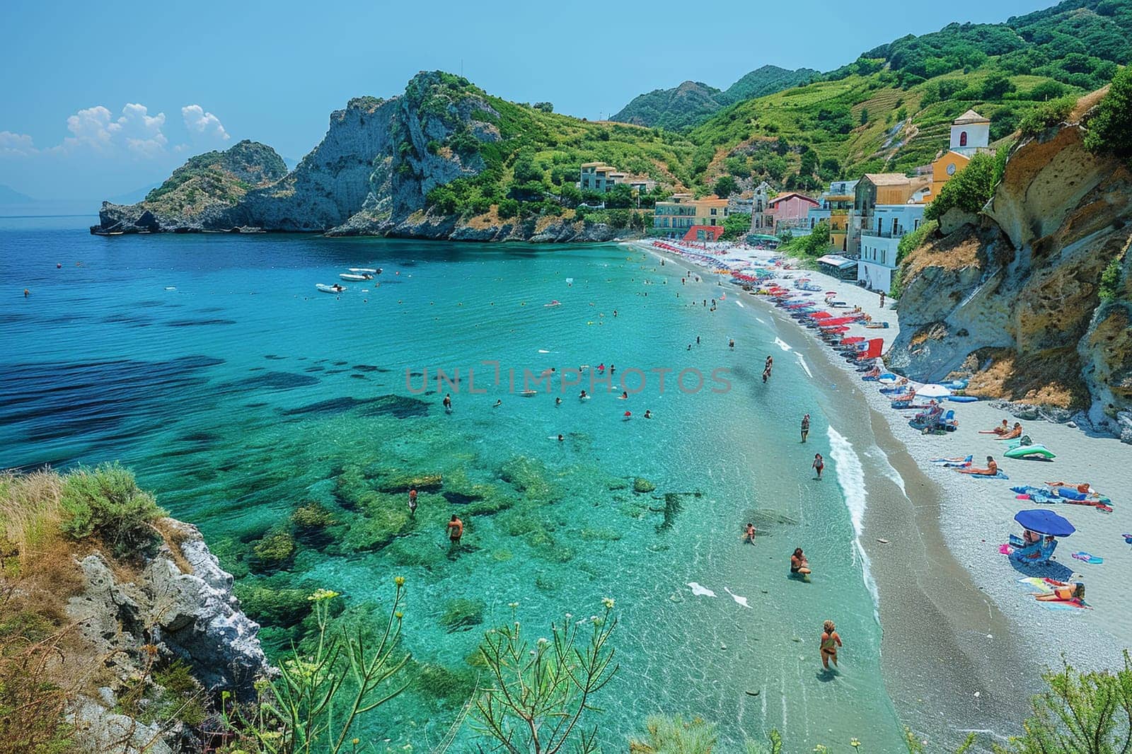 Naples, Ischia, Italy - locality of Barano di Ischia, panorama of the blue sea in summer.