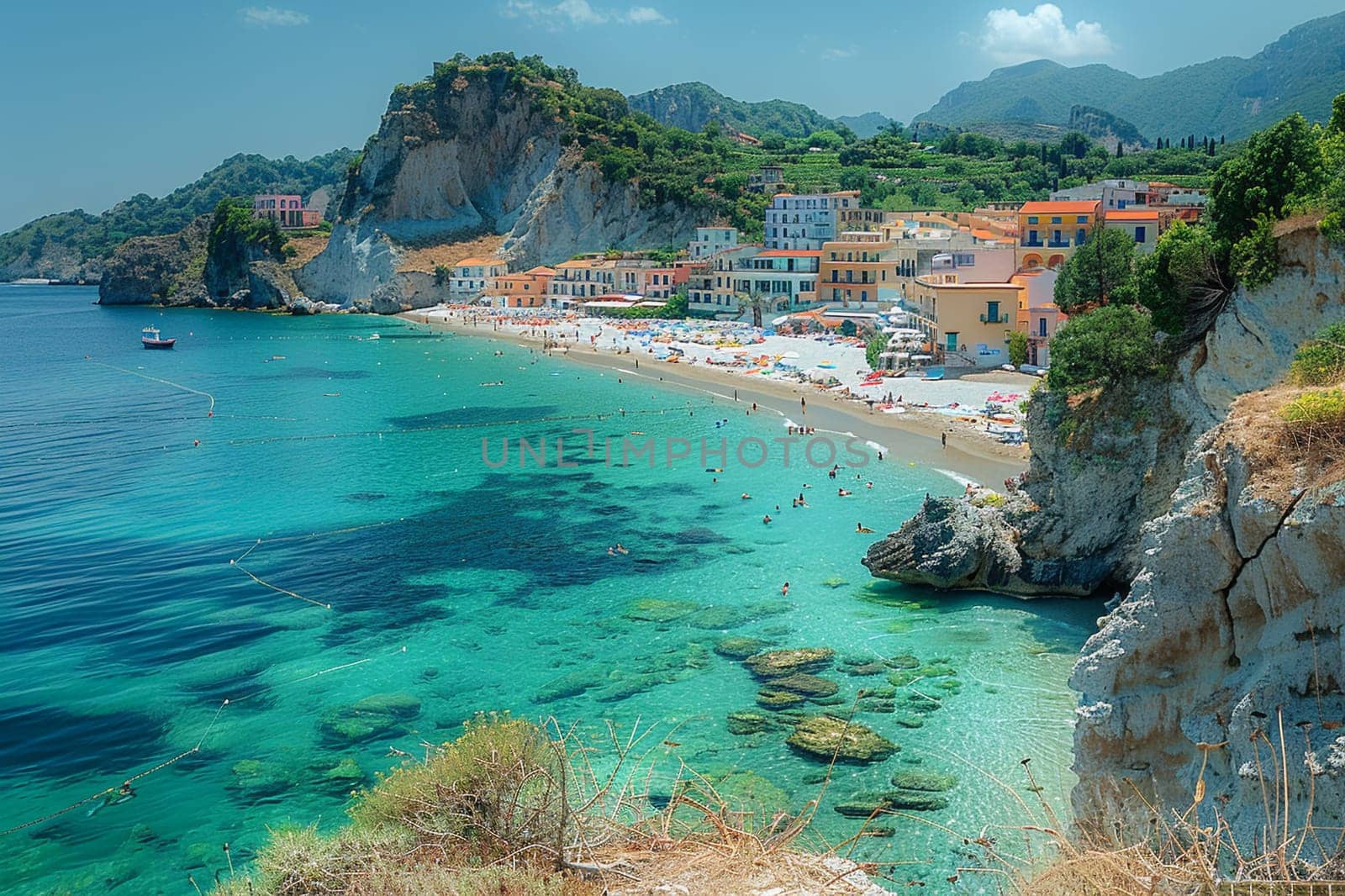 Naples, Ischia, Italy - locality of Barano di Ischia, panorama of the blue sea in summer.