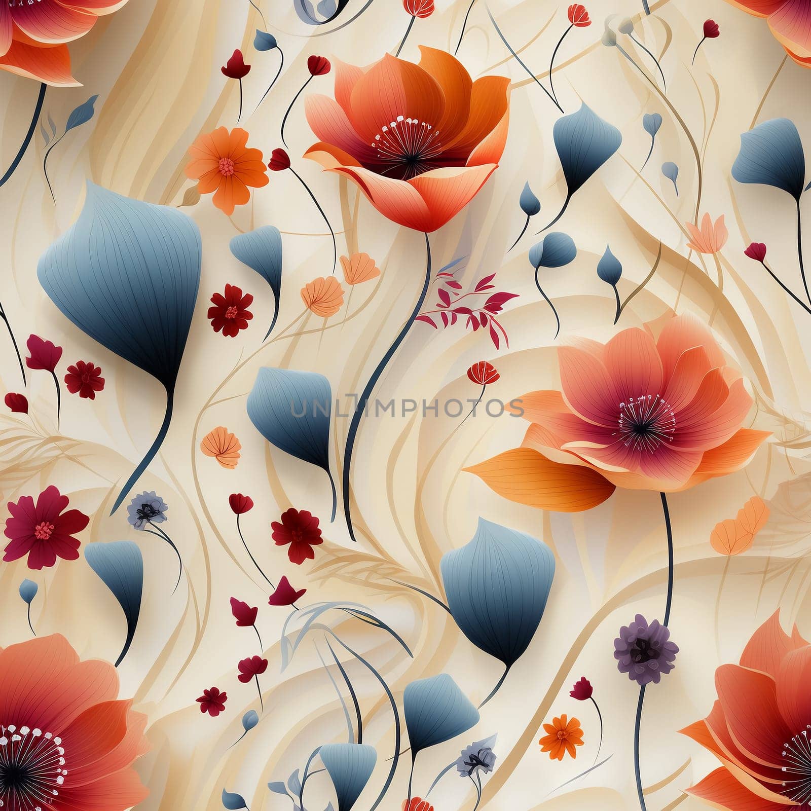 Seamless pattern tile background flowers and floral leaves plants. High quality photo