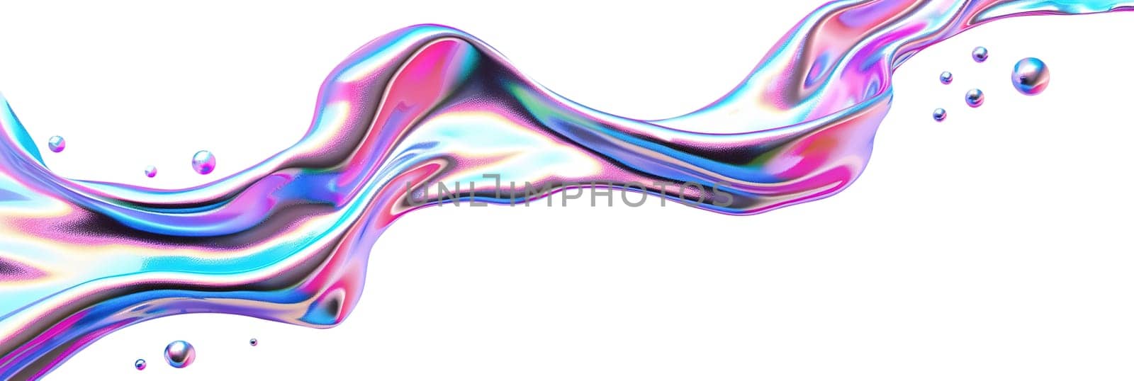Abstract liquid shape with a holographic metallic finish, featuring vibrant, iridescent colors. Ideal for use in graphic design, backgrounds, or digital art projects. Generative AI