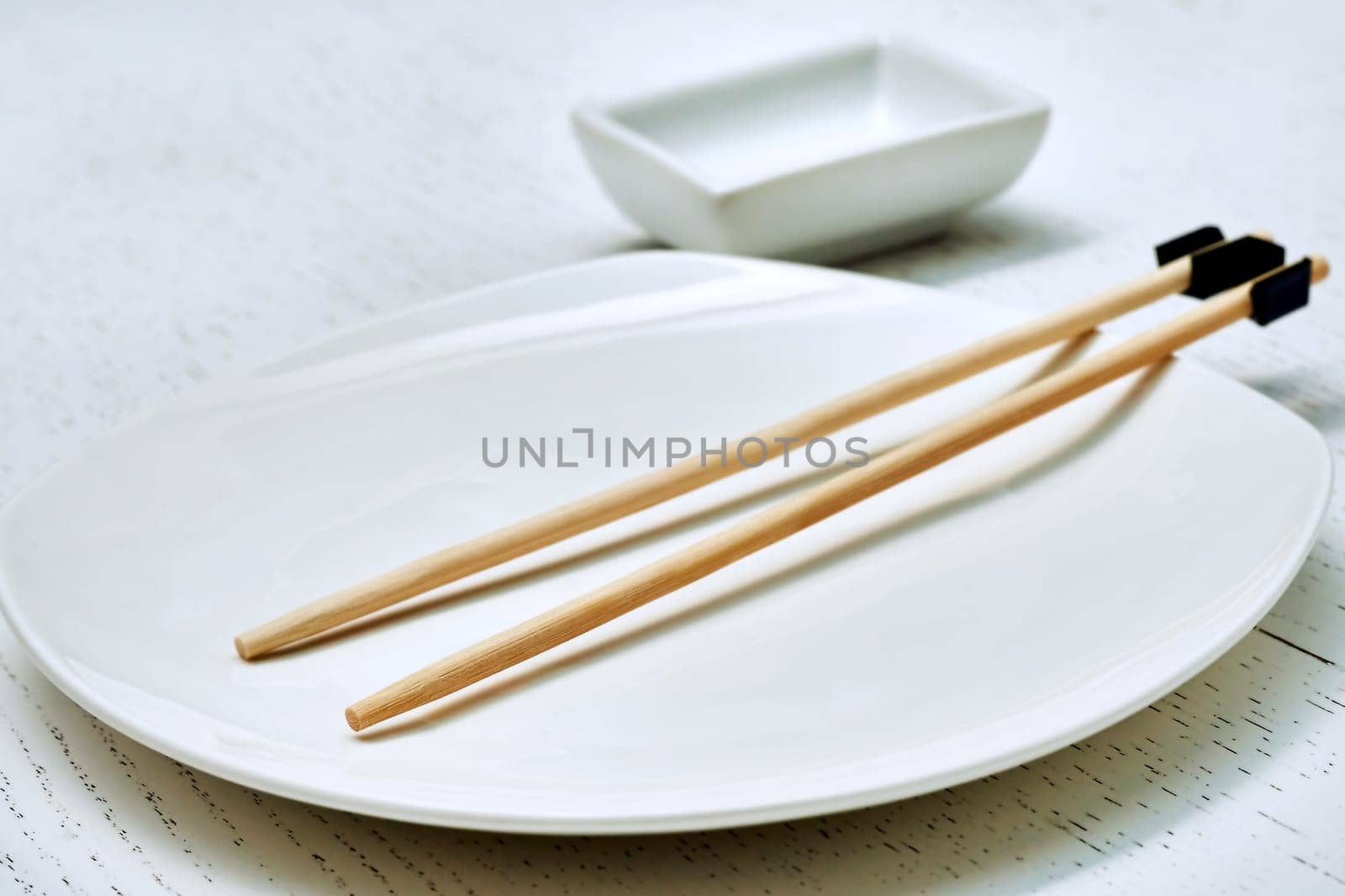 Bonded chopsticks for the inept. Oriental food, sushi, plate, gravy bowl by jovani68