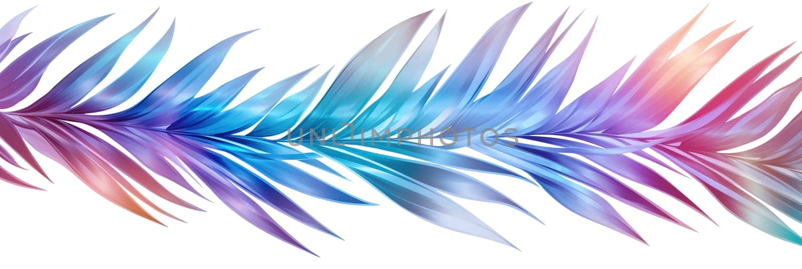 Holographic palm leaf isolated on white background. Vibrant, iridescent color gradient. Divider, separating graphic design element. Can be used as footer or header. Generative AI