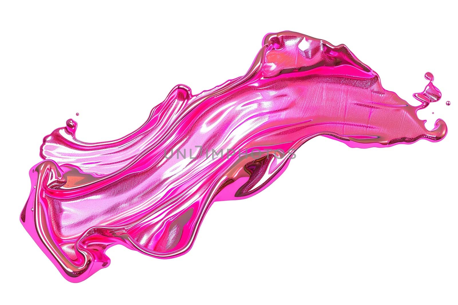Abstract liquid pink shape with holographic effect, isolated on white background. Vibrant, iridescent color. Divider, separating graphic design element. Useful as footer or header. Generative AI