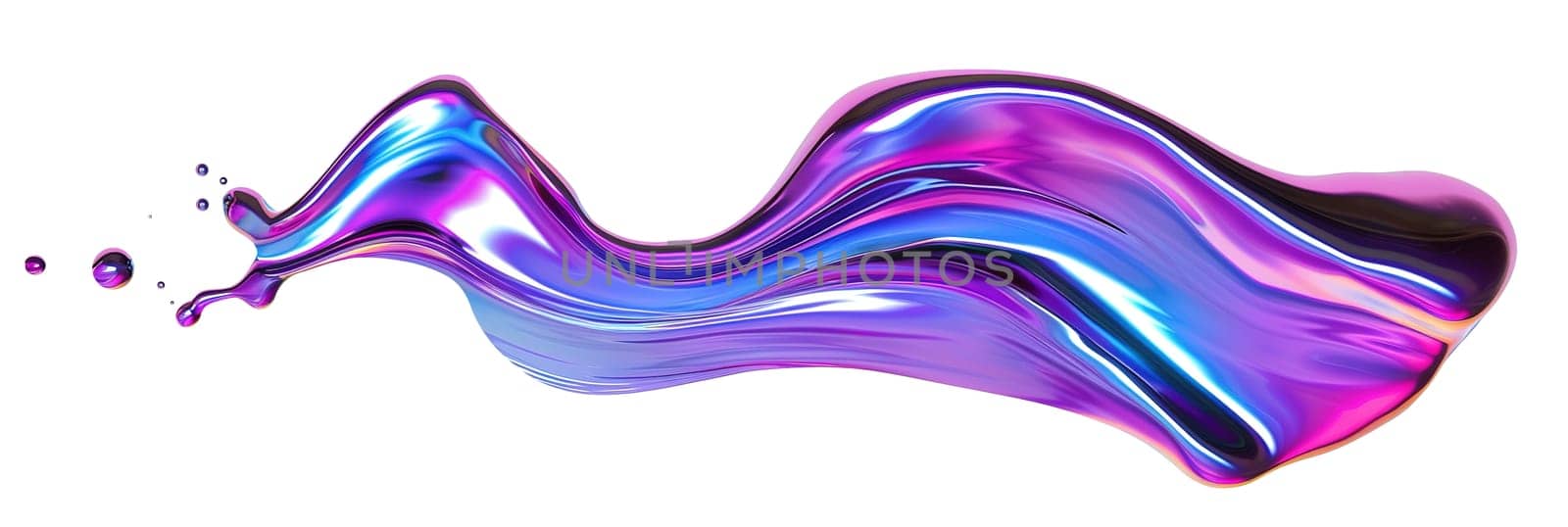 Abstract liquid metallic shape with holographic effect, isolated on white background. Vibrant, iridescent colors. Divider, separating graphic design element. Useful as footer or header. Generative AI