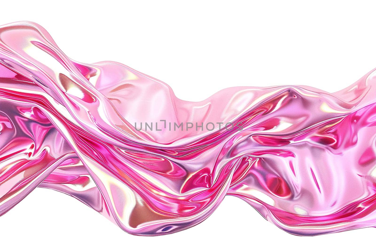 Abstract liquid pink shape with holographic effect, isolated on white background. Vibrant, iridescent color. Divider, separating graphic design element. Useful as footer or header. Generative AI