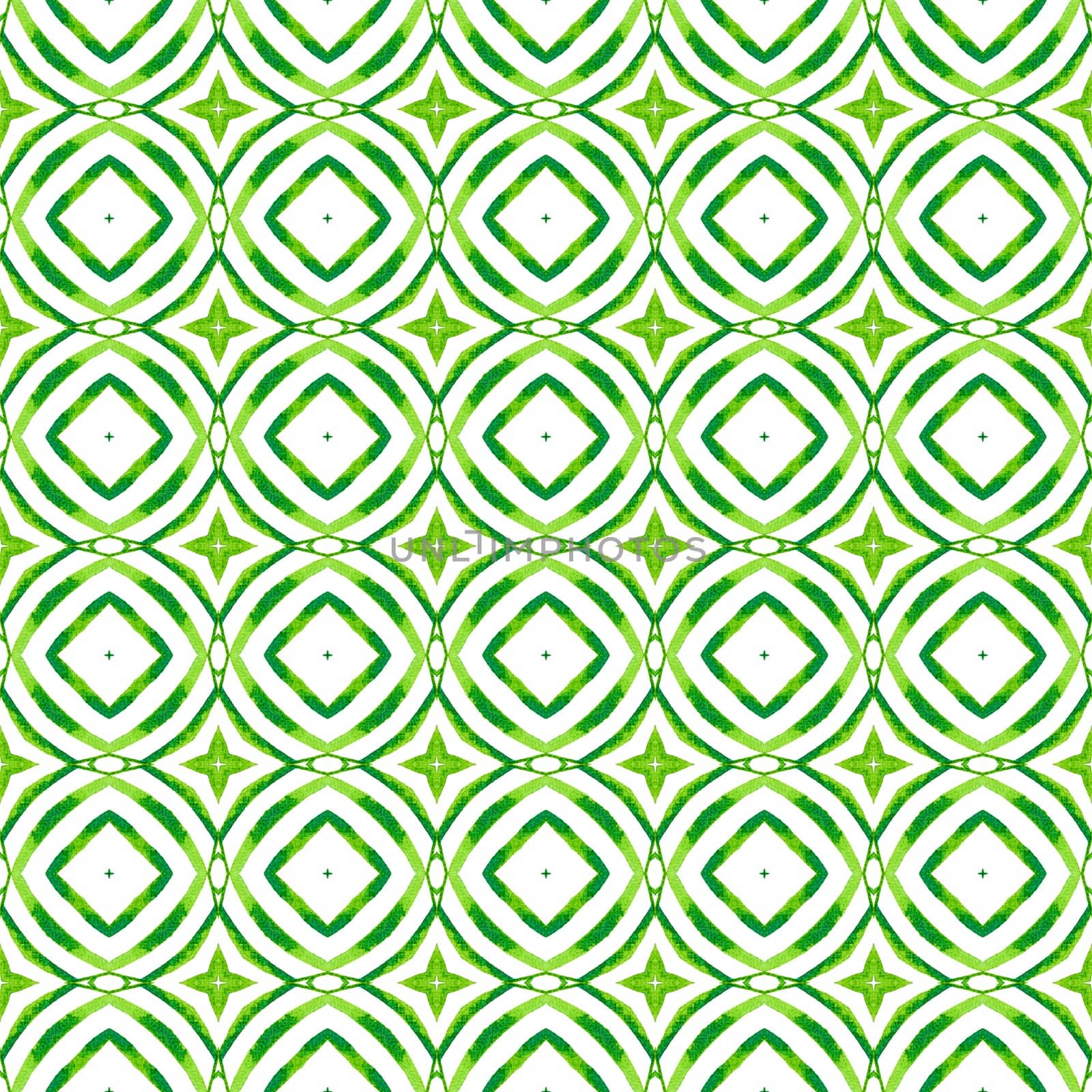 Medallion seamless pattern. Green fancy boho chic summer design. Textile ready imaginative print, swimwear fabric, wallpaper, wrapping. Watercolor medallion seamless border.