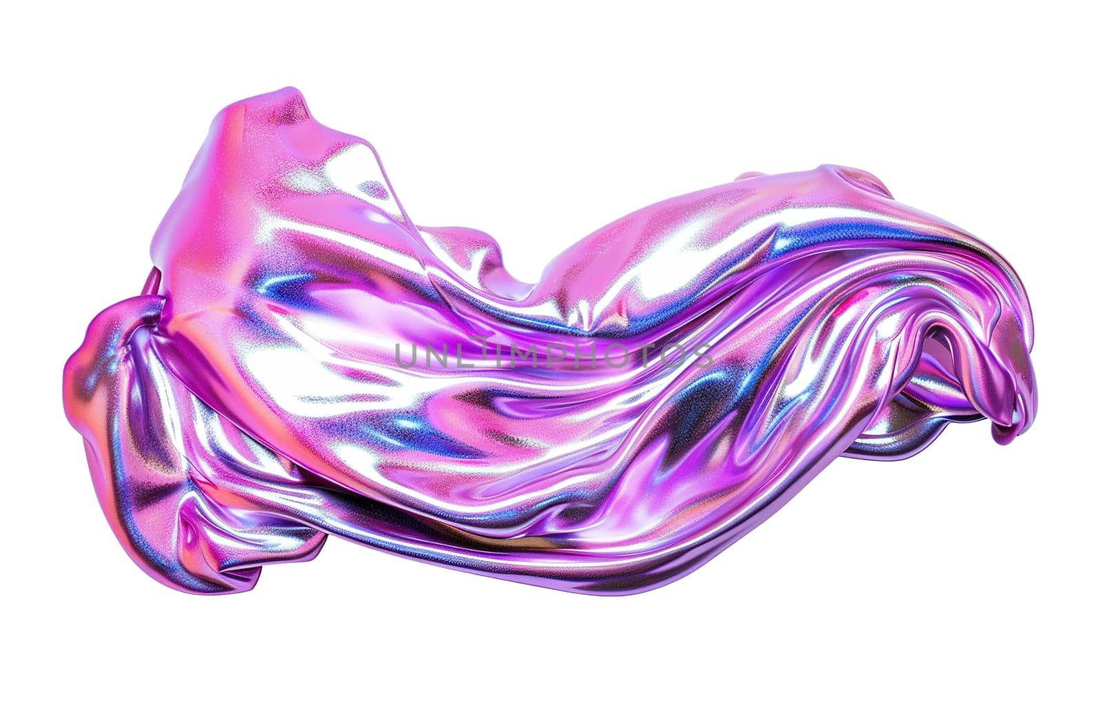 Abstract liquid metallic shape with holographic effect, isolated on white background. Vibrant, iridescent colors. Divider, separating graphic design element. Useful as footer or header. Generative AI