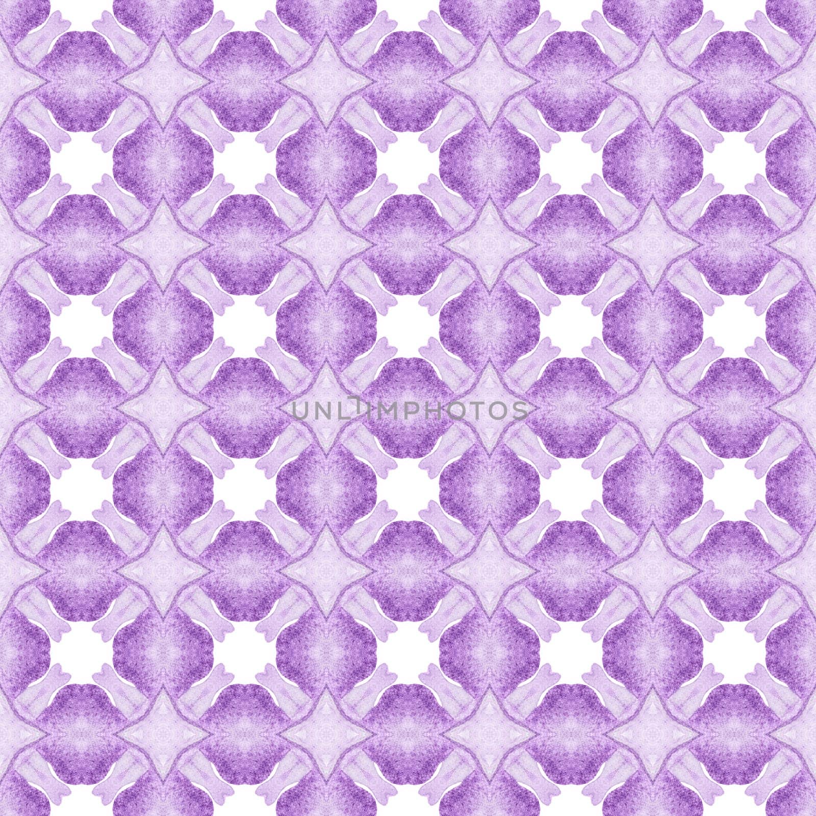 Textile ready shapely print, swimwear fabric, wallpaper, wrapping. Purple amazing boho chic summer design. Green geometric chevron watercolor border. Chevron watercolor pattern.