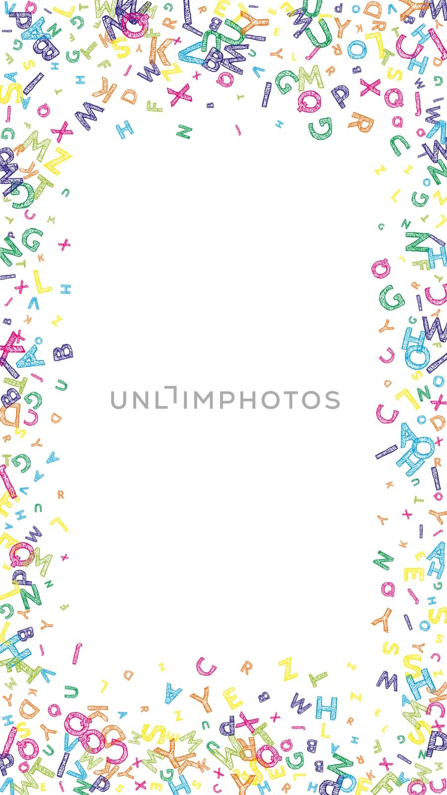 Concept of school background. Colorful childish falling letters of English language. Foreign languages study concept. Back to school banner .