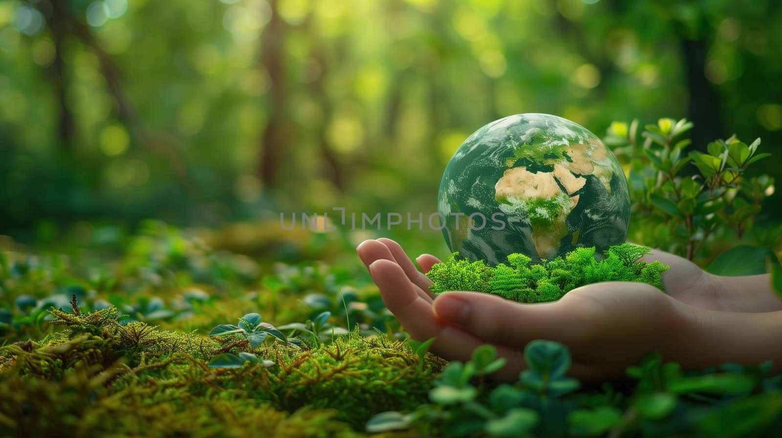 A person is holding a green globe with both hands. The globe is a symbol of Earth, representing environmental awareness and the importance of conservation.