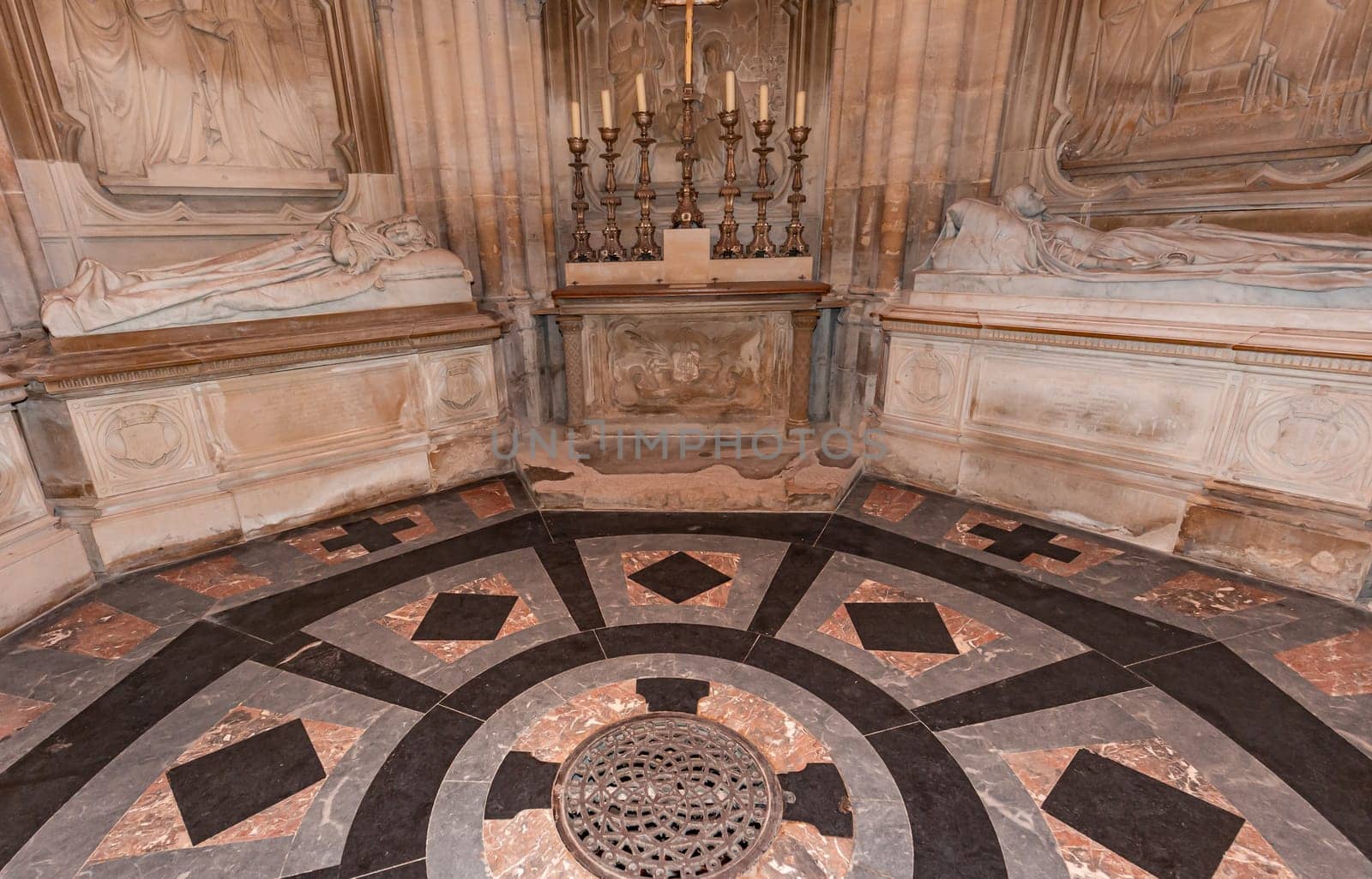 DREUX, FRANCE, MAY 15, 2024 : The Royal Chapel of Dreux, built in 19th century,  is the traditional gothic burial place of members of the House of Orleans. 