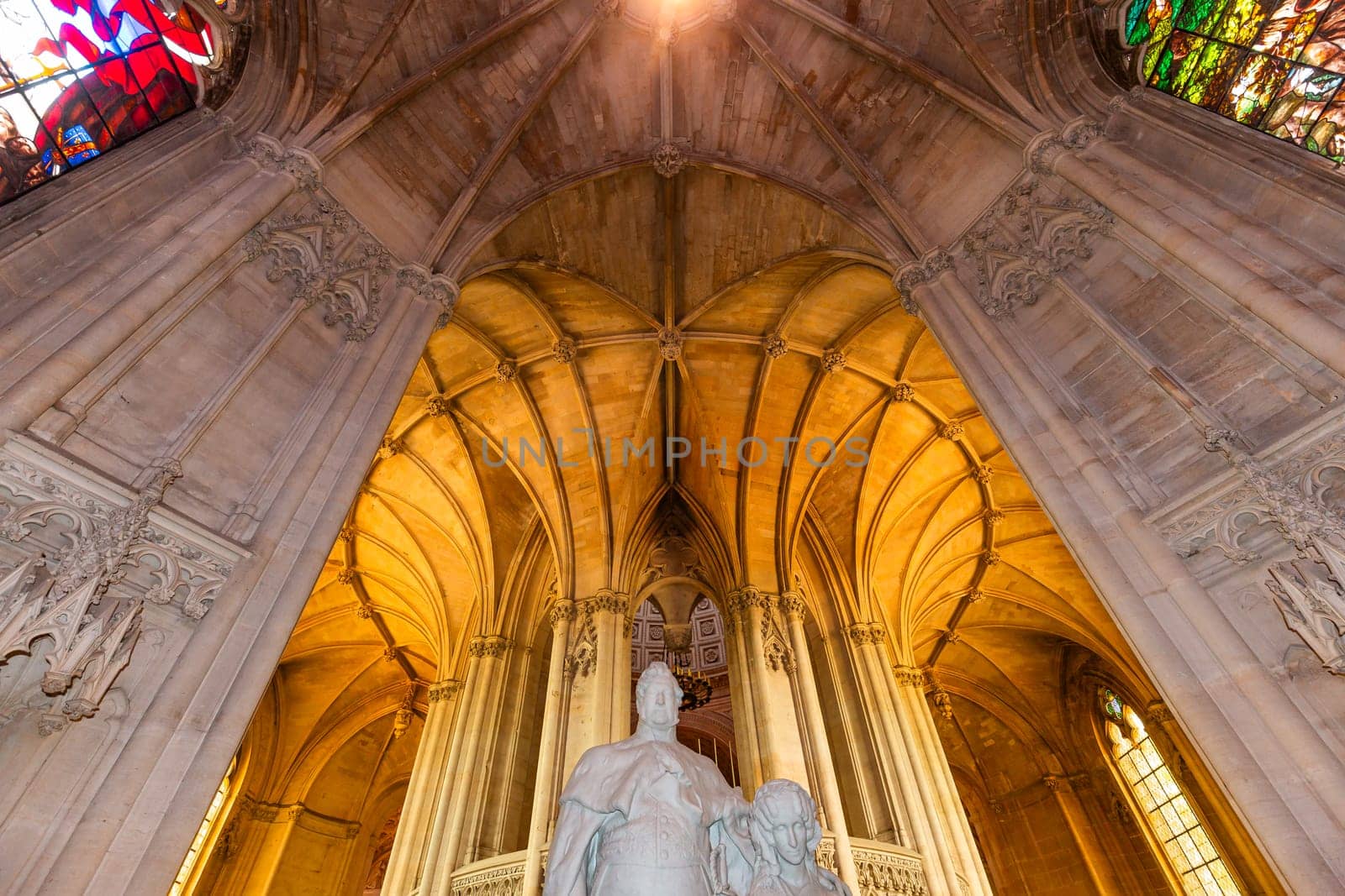 DREUX, FRANCE, MAY 15, 2024 : The Royal Chapel of Dreux, built in 19th century,  is the traditional gothic burial place of members of the House of Orleans. 