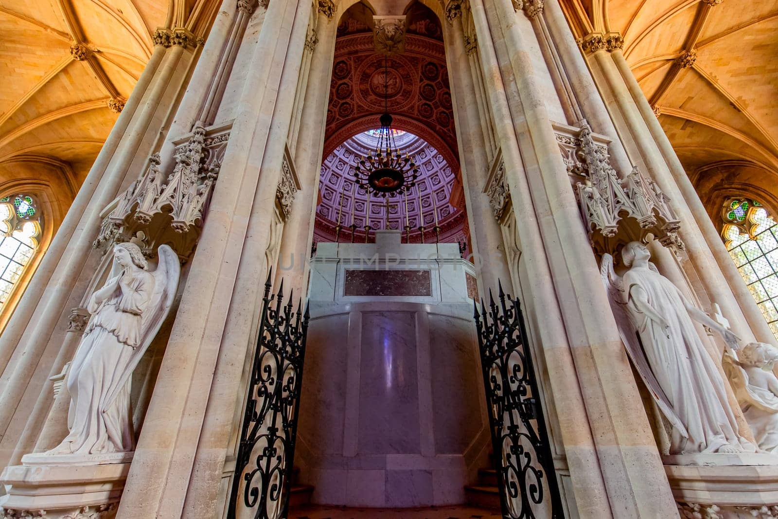 DREUX, FRANCE, MAY 15, 2024 : The Royal Chapel of Dreux, built in 19th century,  is the traditional gothic burial place of members of the House of Orleans. 