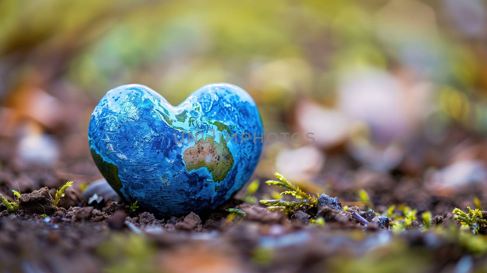 A heart shaped representation of Earth lying on the ground, symbolizing the importance of the planet and Earth Day celebration.