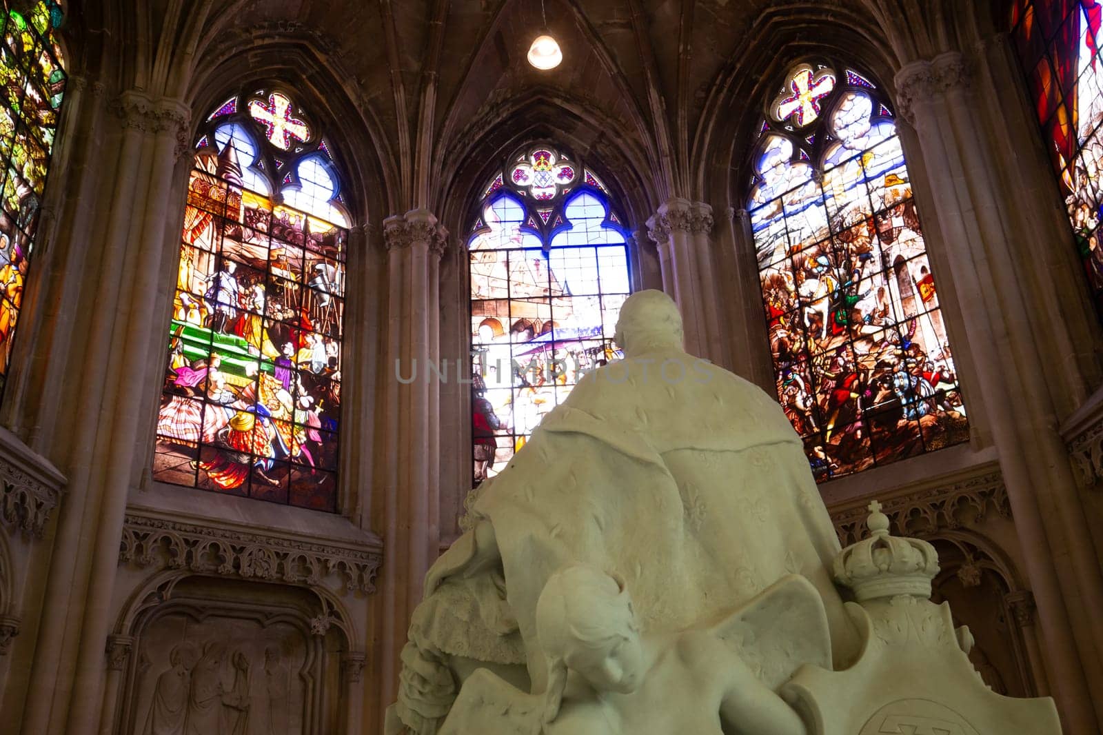 DREUX, FRANCE, MAY 15, 2024 : The Royal Chapel of Dreux, built in 19th century,  is the traditional gothic burial place of members of the House of Orleans. 