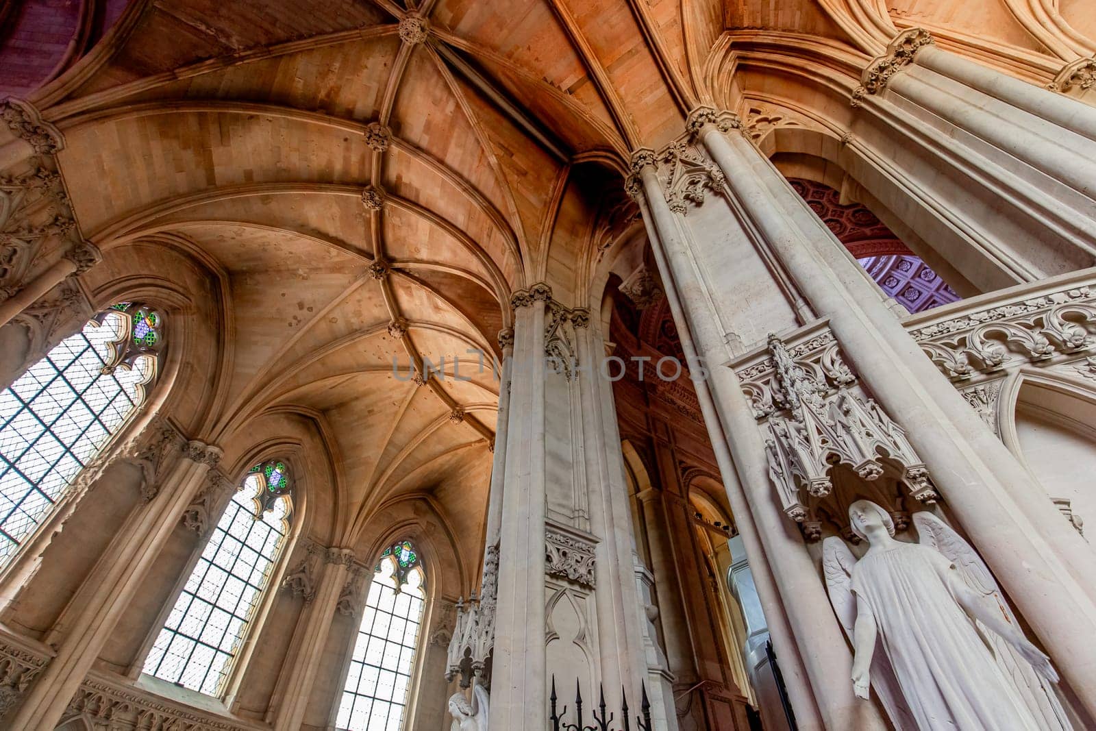 DREUX, FRANCE, MAY 15, 2024 : The Royal Chapel of Dreux, built in 19th century,  is the traditional gothic burial place of members of the House of Orleans. 