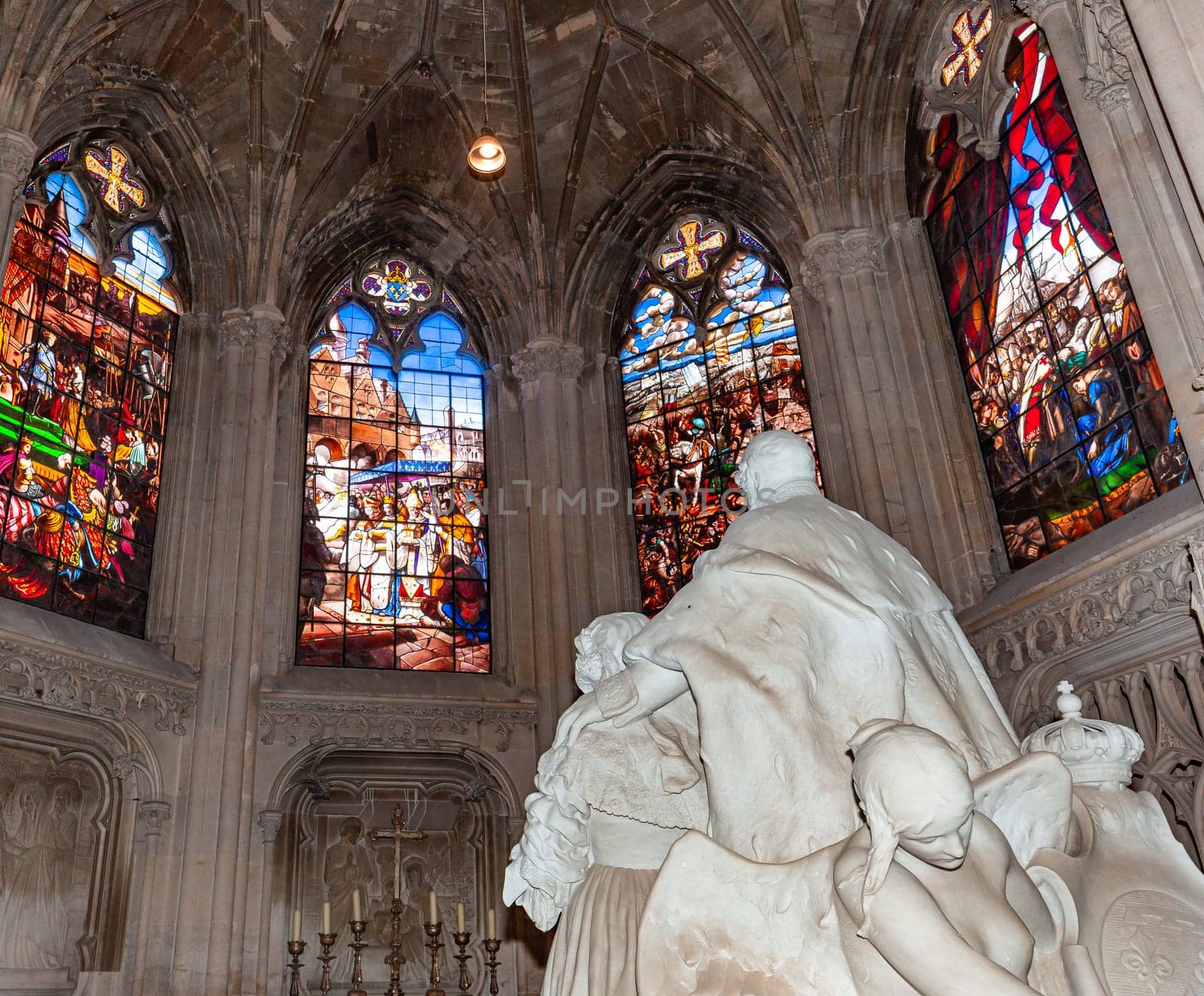 DREUX, FRANCE, MAY 15, 2024 : The Royal Chapel of Dreux, built in 19th century,  is the traditional gothic burial place of members of the House of Orleans. 