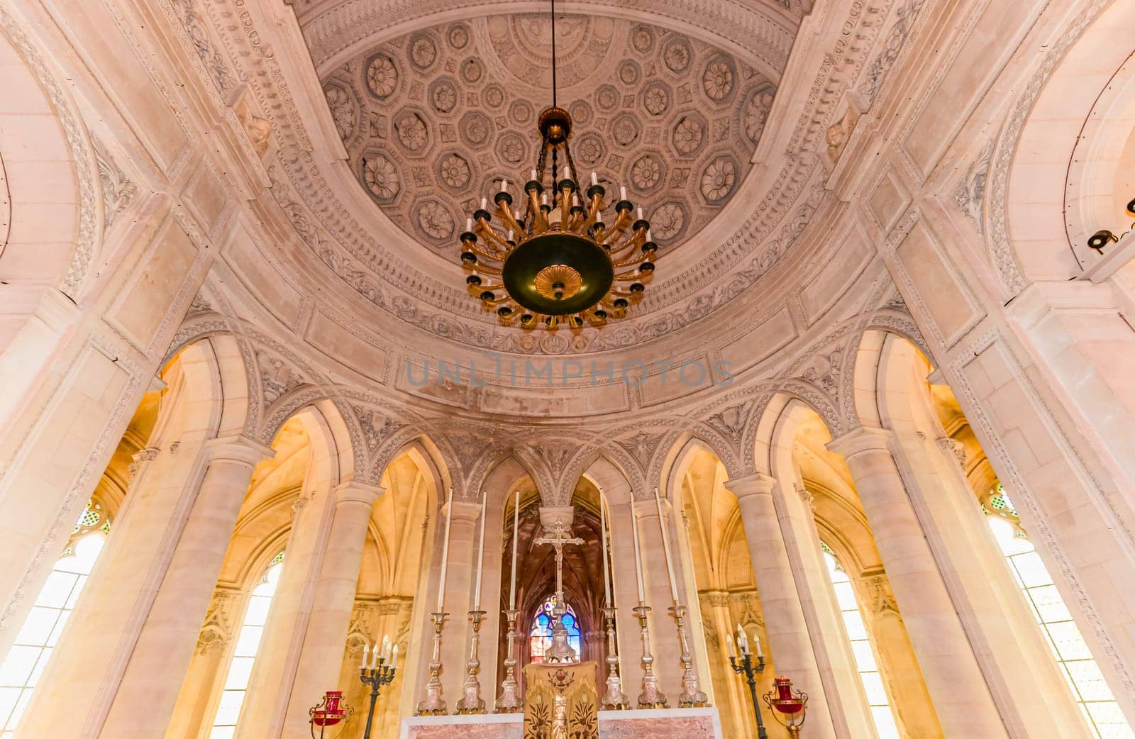 DREUX, FRANCE, MAY 15, 2024 : The Royal Chapel of Dreux, built in 19th century,  is the traditional gothic burial place of members of the House of Orleans. 