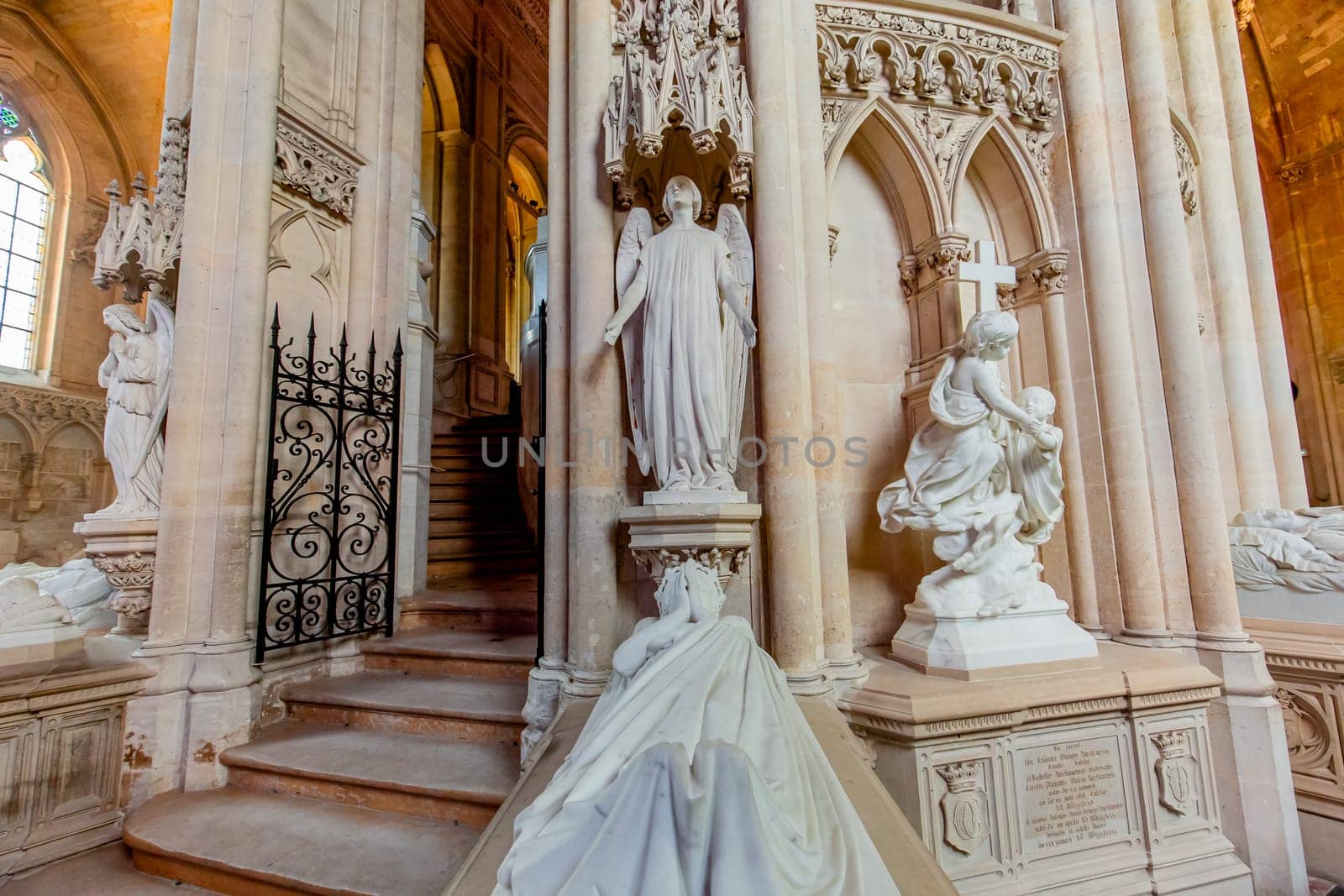 DREUX, FRANCE, MAY 15, 2024 : The Royal Chapel of Dreux, built in 19th century,  is the traditional gothic burial place of members of the House of Orleans. 