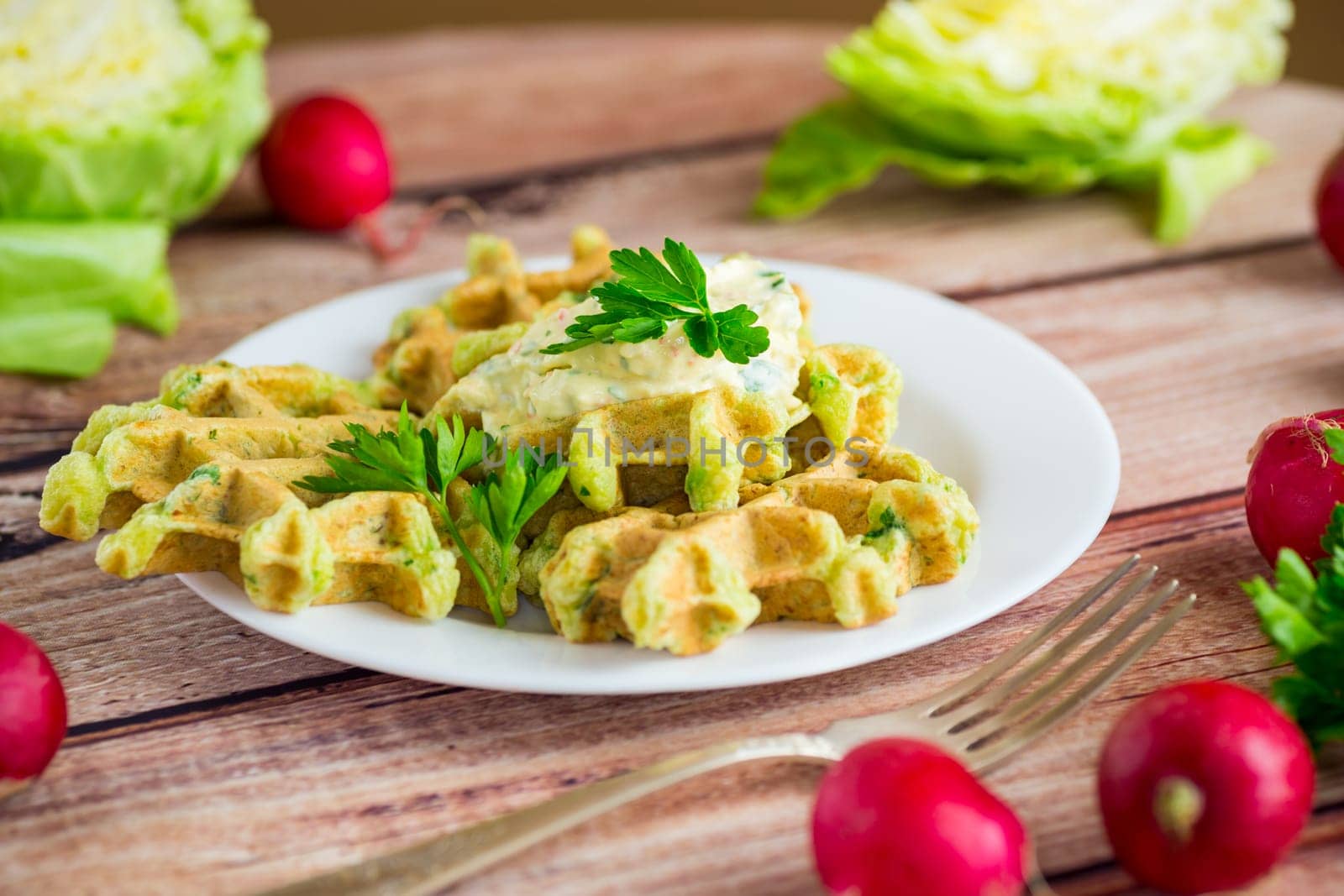 vegetable cabbage waffles fried with herbs.