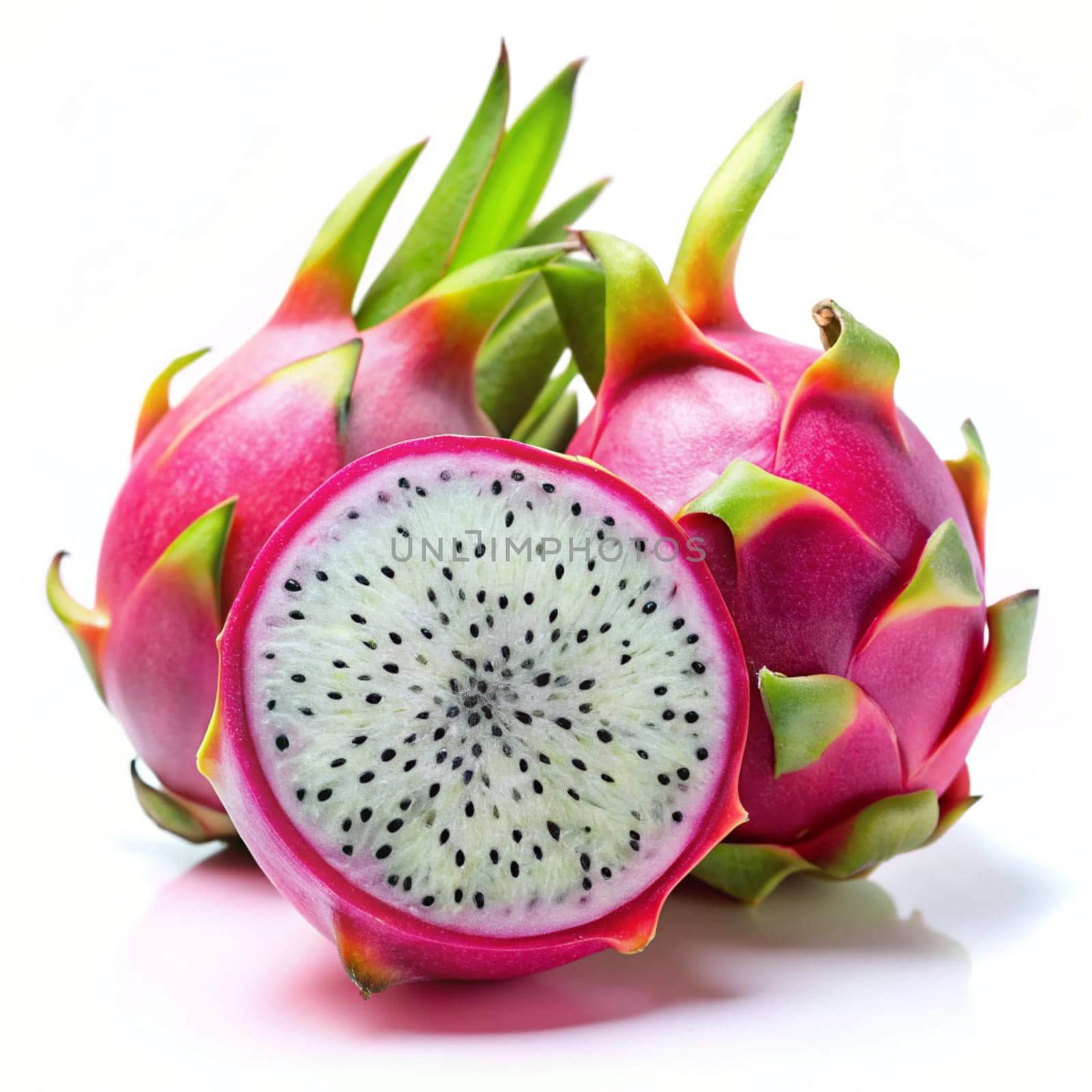 Dragon fruit or pitaya or pitahaya on white background. Ai generated by alenamoore