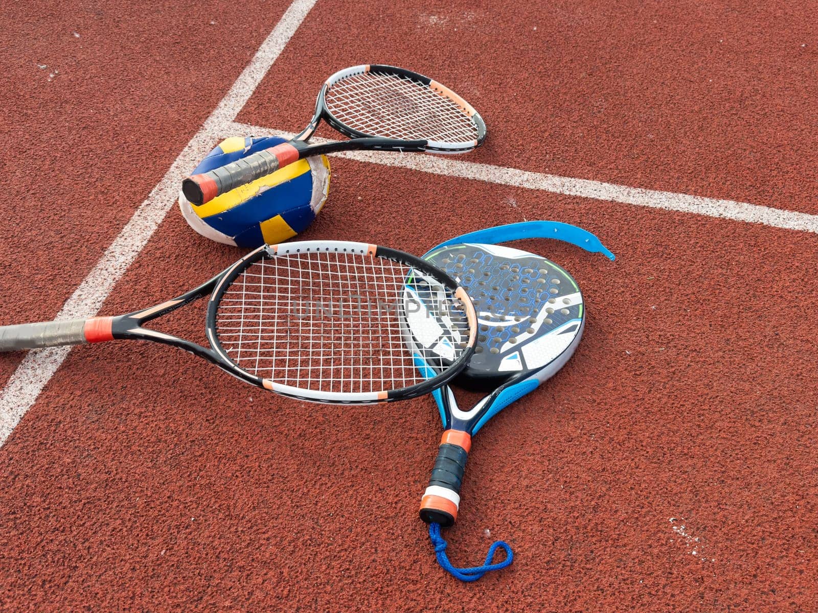 broken tennis and padel rackets. High quality photo