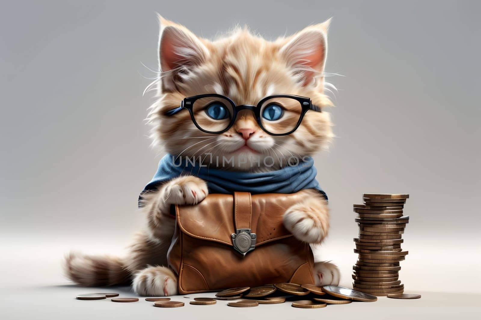 cat with glasses counts coins .