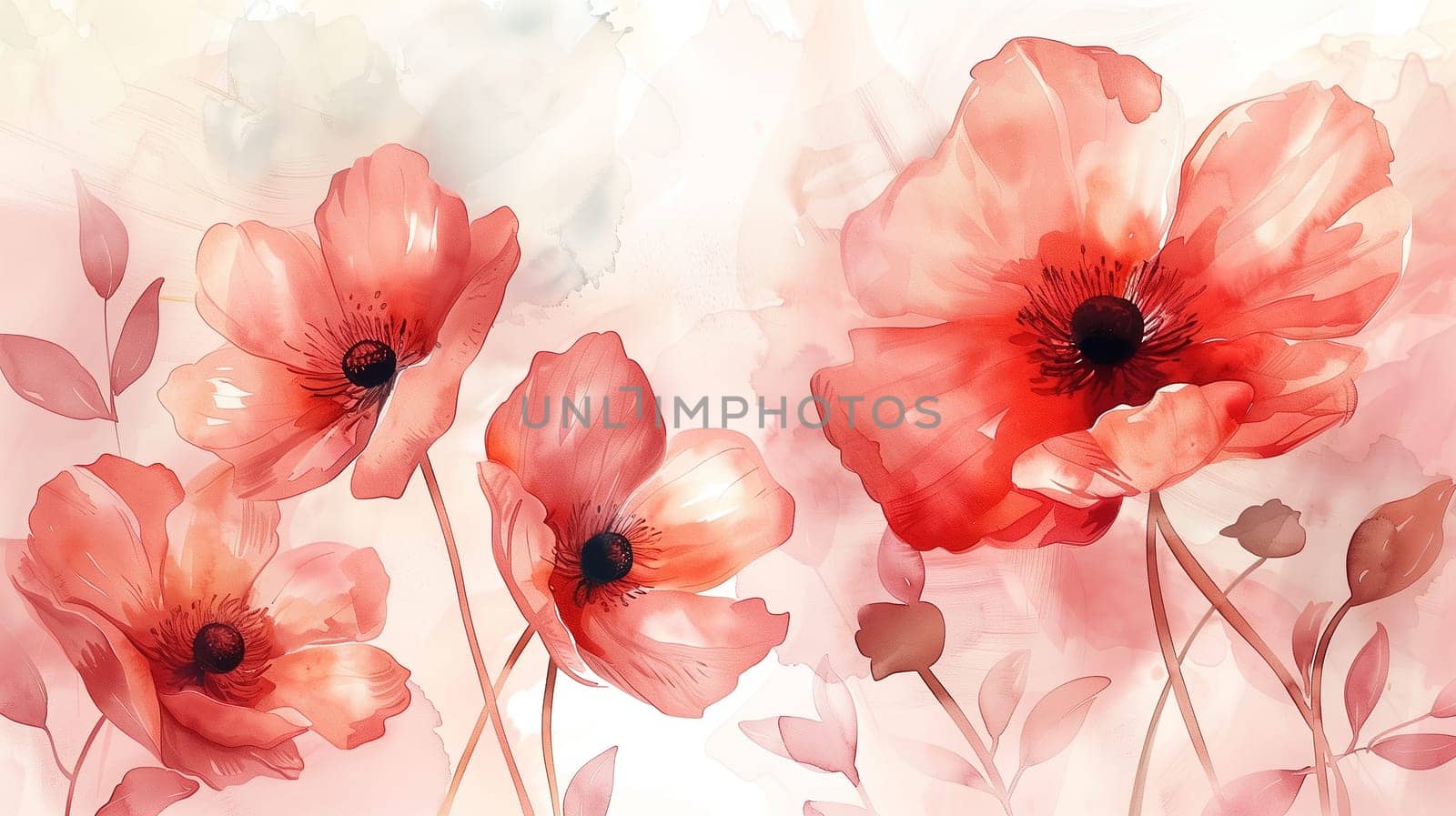 A painting featuring vibrant red flowers contrasted against a clean white background. The flowers are intricately depicted with attention to detail, standing out boldly. The color palette is striking and eye-catching, drawing the viewers attention.