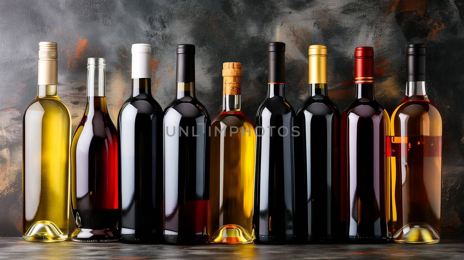 Closeup shot of wine shelf with expensive drinks in bottle by sarymsakov