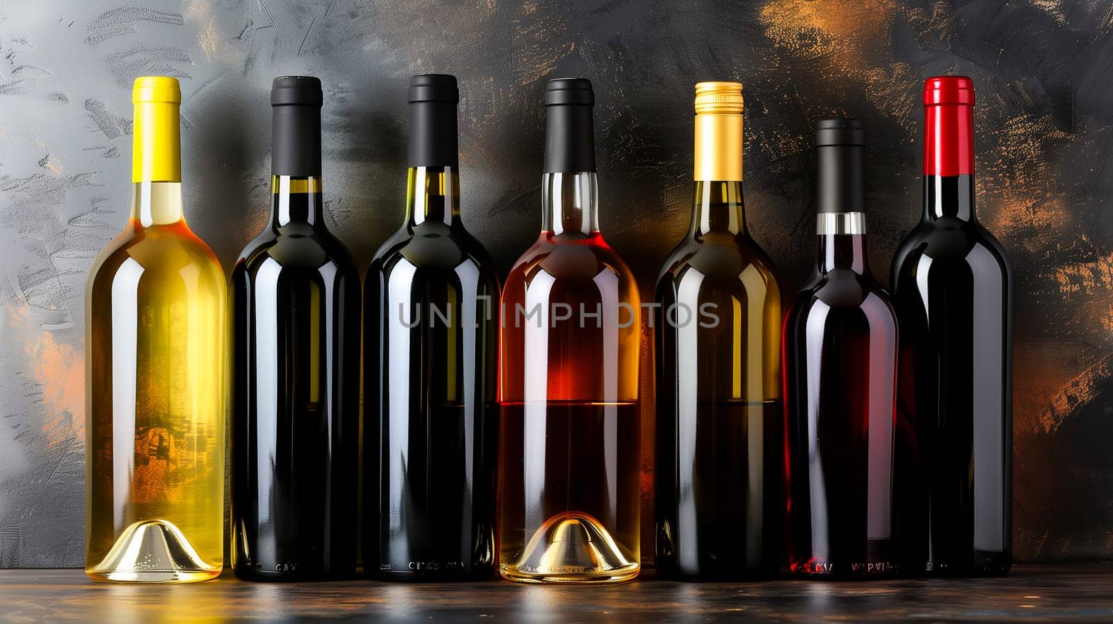 Closeup shot of wine shelf with expensive drinks in bottle by sarymsakov