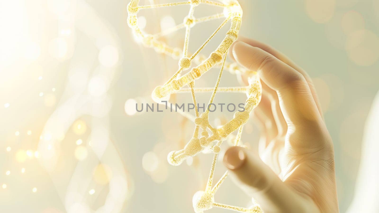 Doctor touch touch presenting DNA molecule research on the white background concept, Creation technologies for connection Mixed media,blurred background using digital network connection 3D rendering