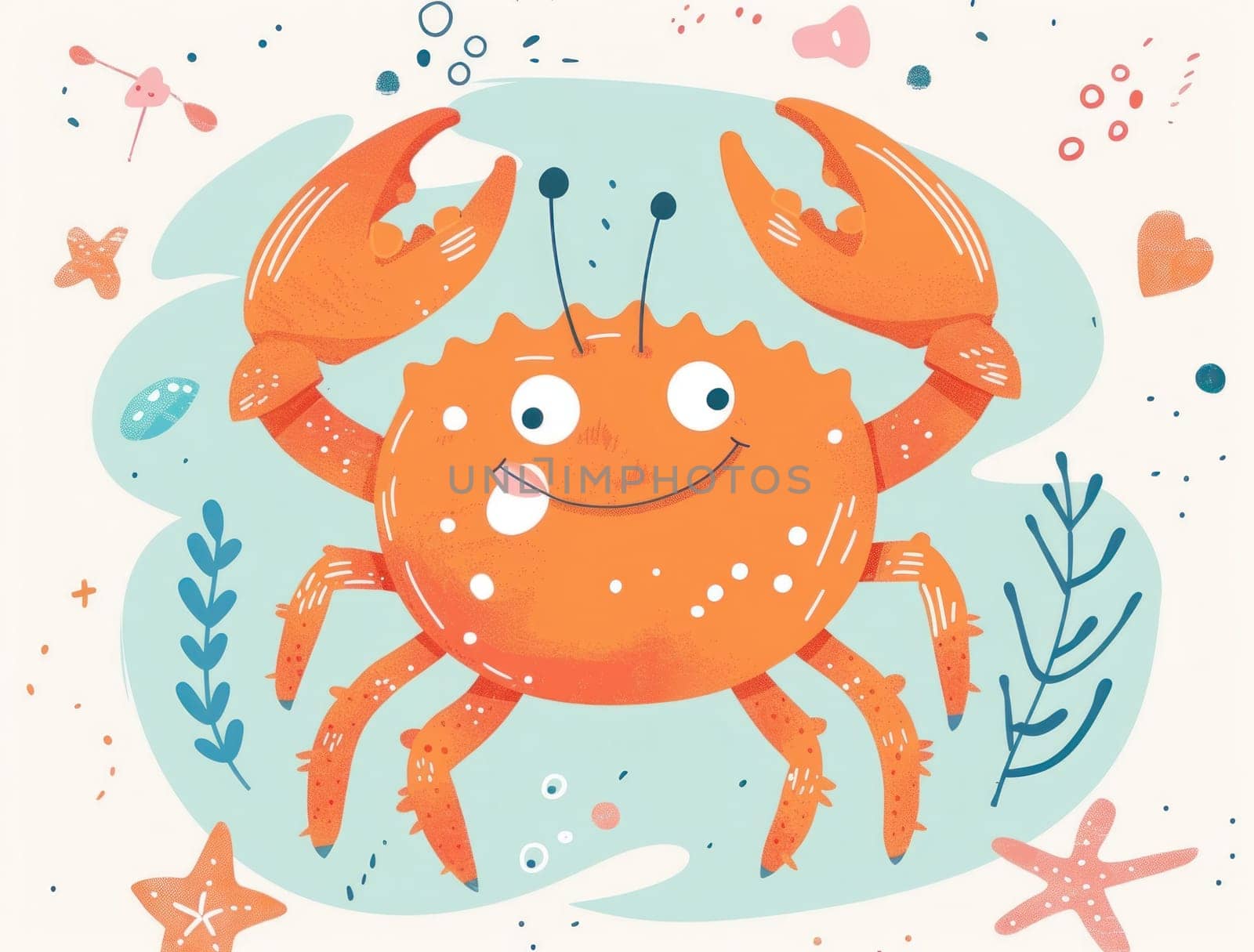 Colorful crab underwater with sea stars and marine life in a vibrant ocean ecosystem wildlife scene