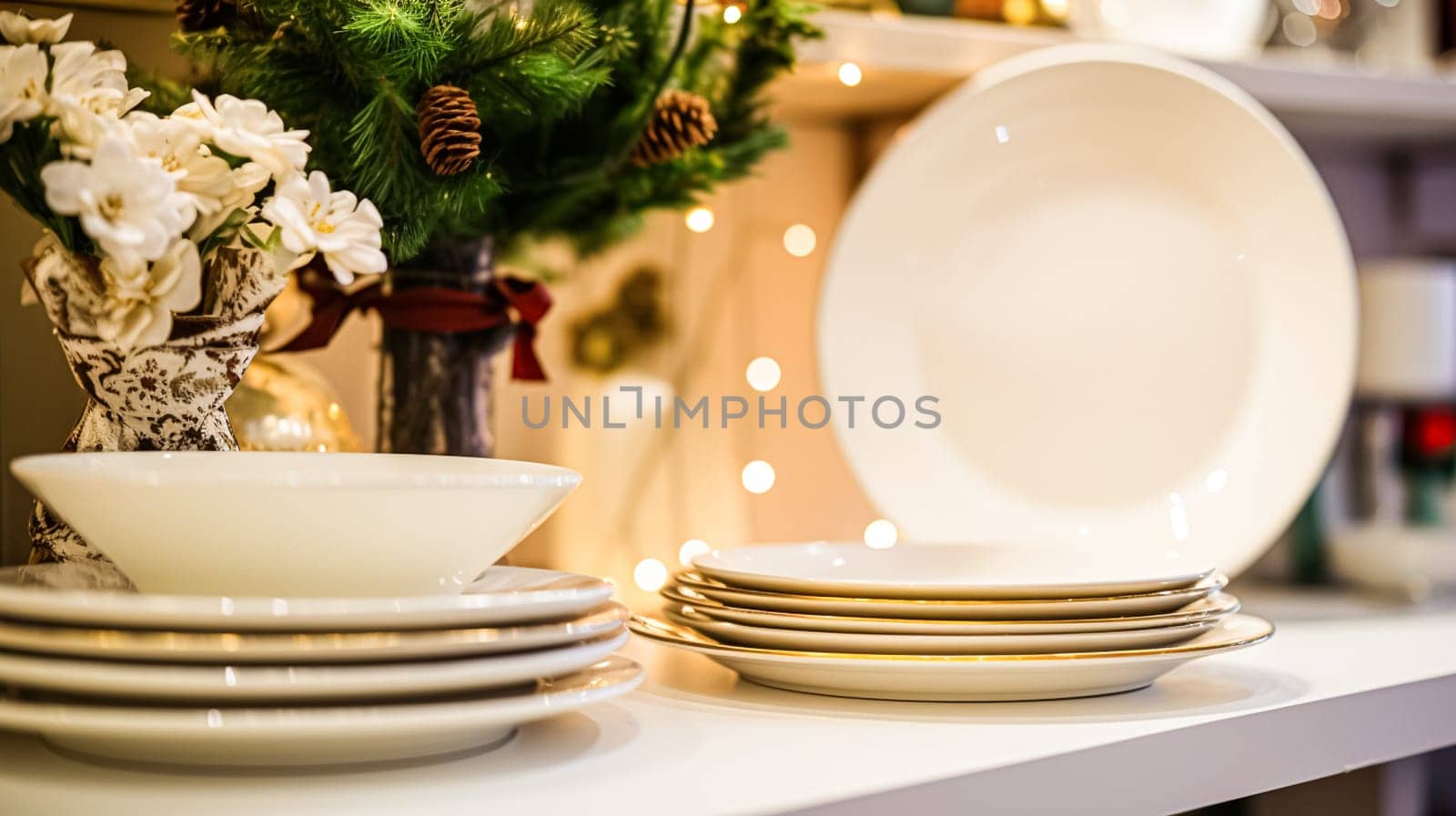 Dishware and crockery set for winter holiday family dinner, Christmas homeware decor for holidays in the English country house, gift set and home styling inspiration