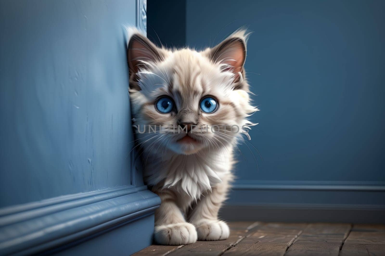 Beautiful young purebred Ragdoll kitten looking forward .