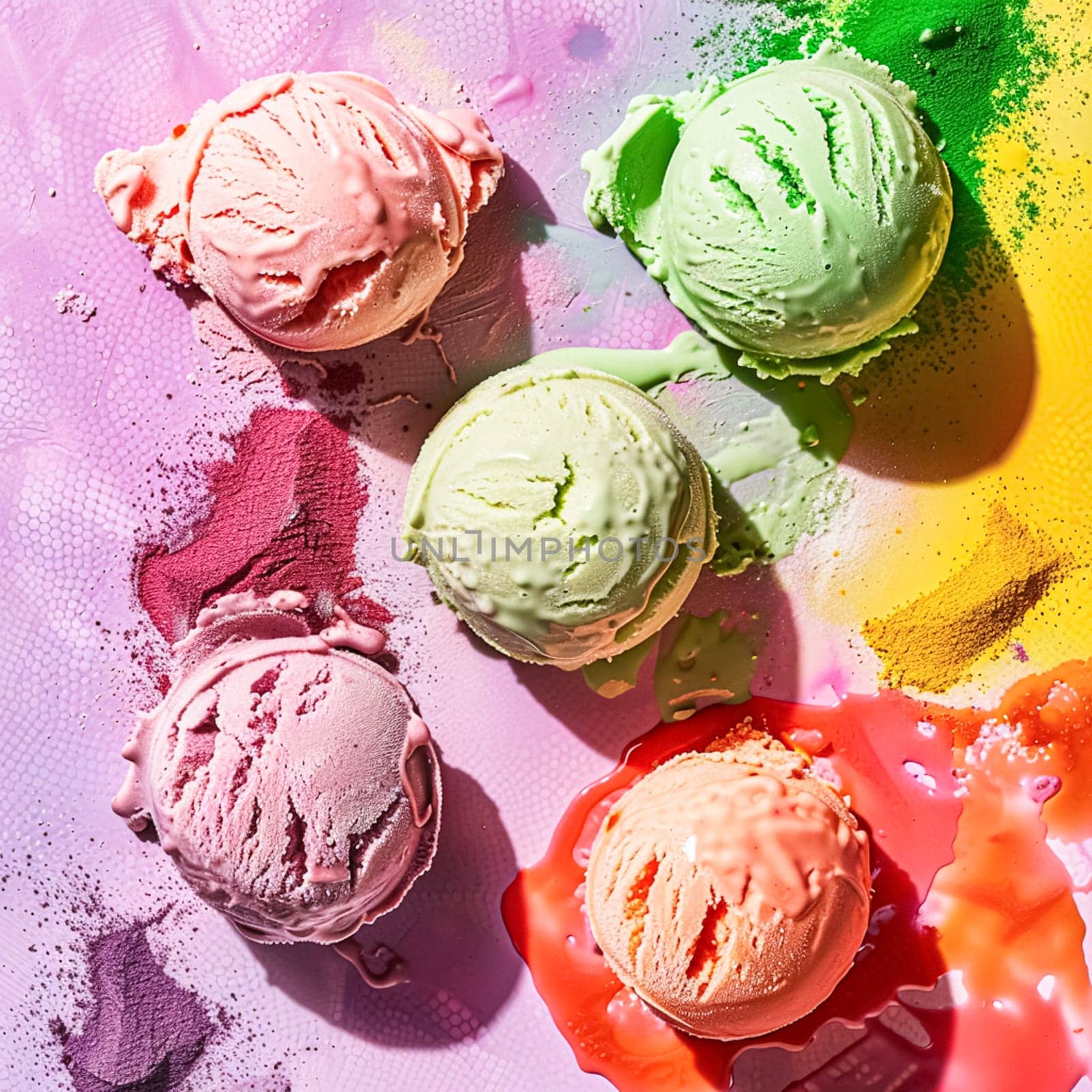 Ice cream colourful summer treat, sweet dessert in summertime, holiday food idea