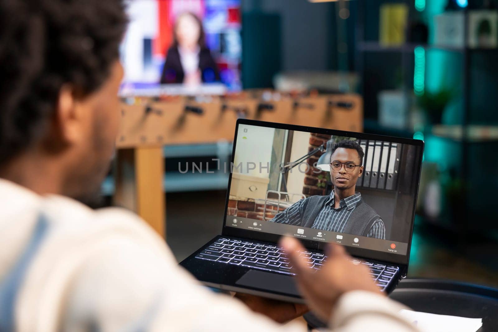 African american man in telemedicine video call asking for medical advice, feeling sick. Remote worker in online consultation checkup with doctor, receiving prescription plan