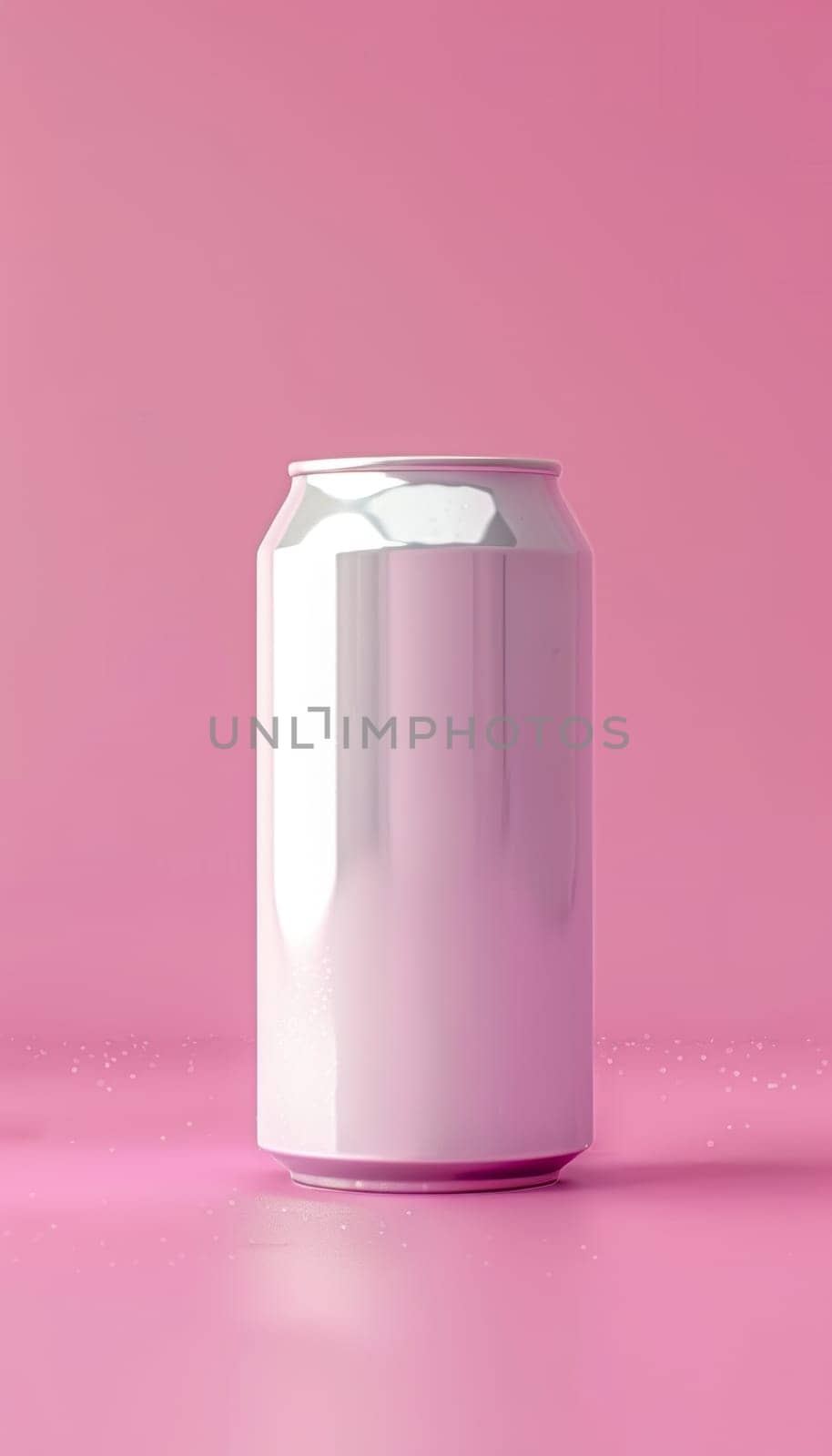 A simple, clean-lined white beverage can stands out against a vibrant pink background, creating a striking and visually appealing product shot