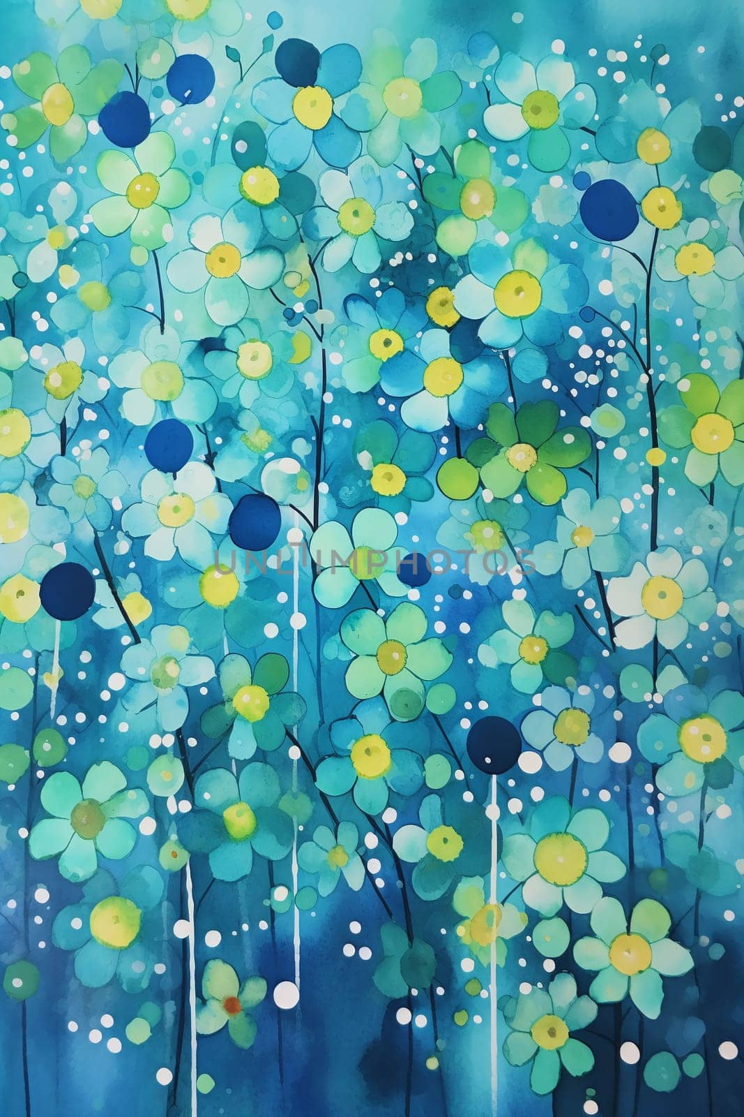 Abstract Floral Painting in Blue and Yellow Tones by chrisroll