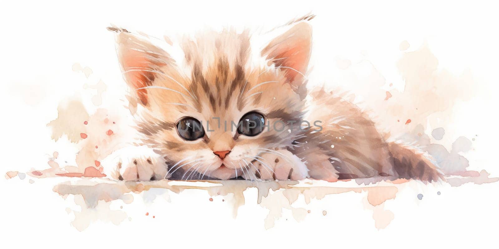 Cute cat hand drawn watercolor illustration. by Artsiom