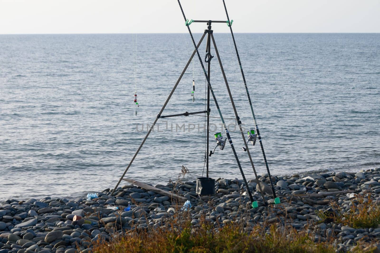 fishing rods on the seashore