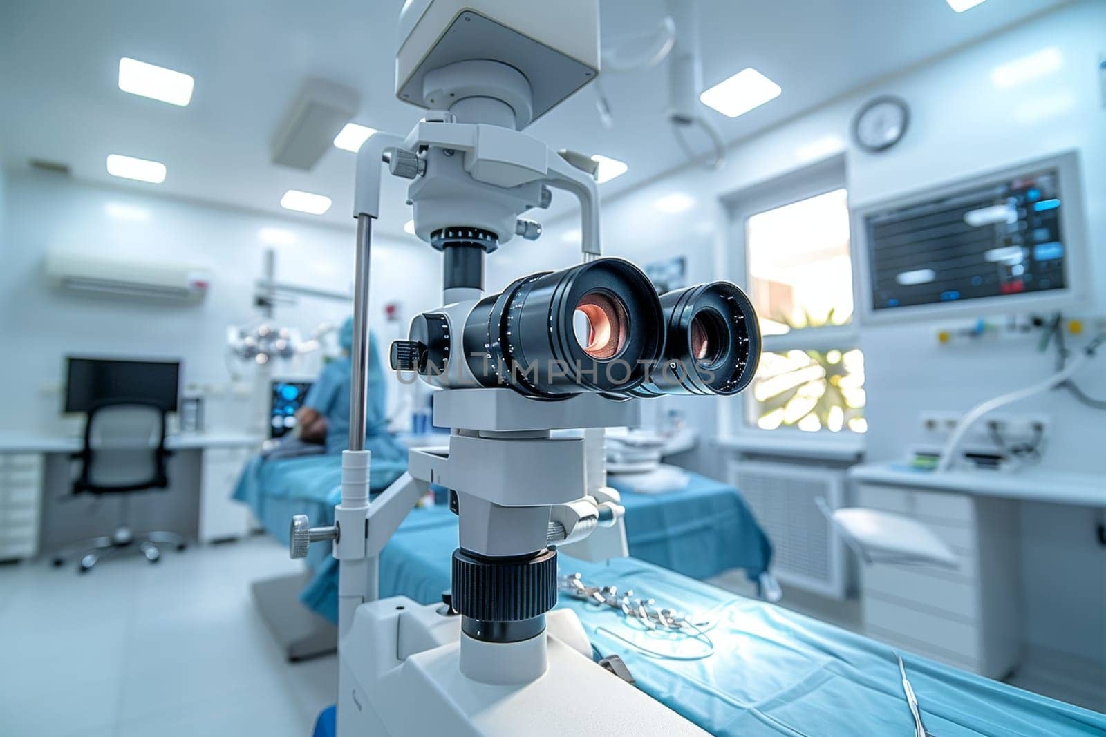 A surgical microscope in the operating room of a modern ophthalmological clinic. Vision correction, cataract treatment by Lobachad