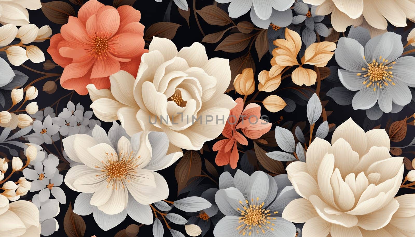 Seamless pattern tile background flowers and floral leaves plants. High quality photo